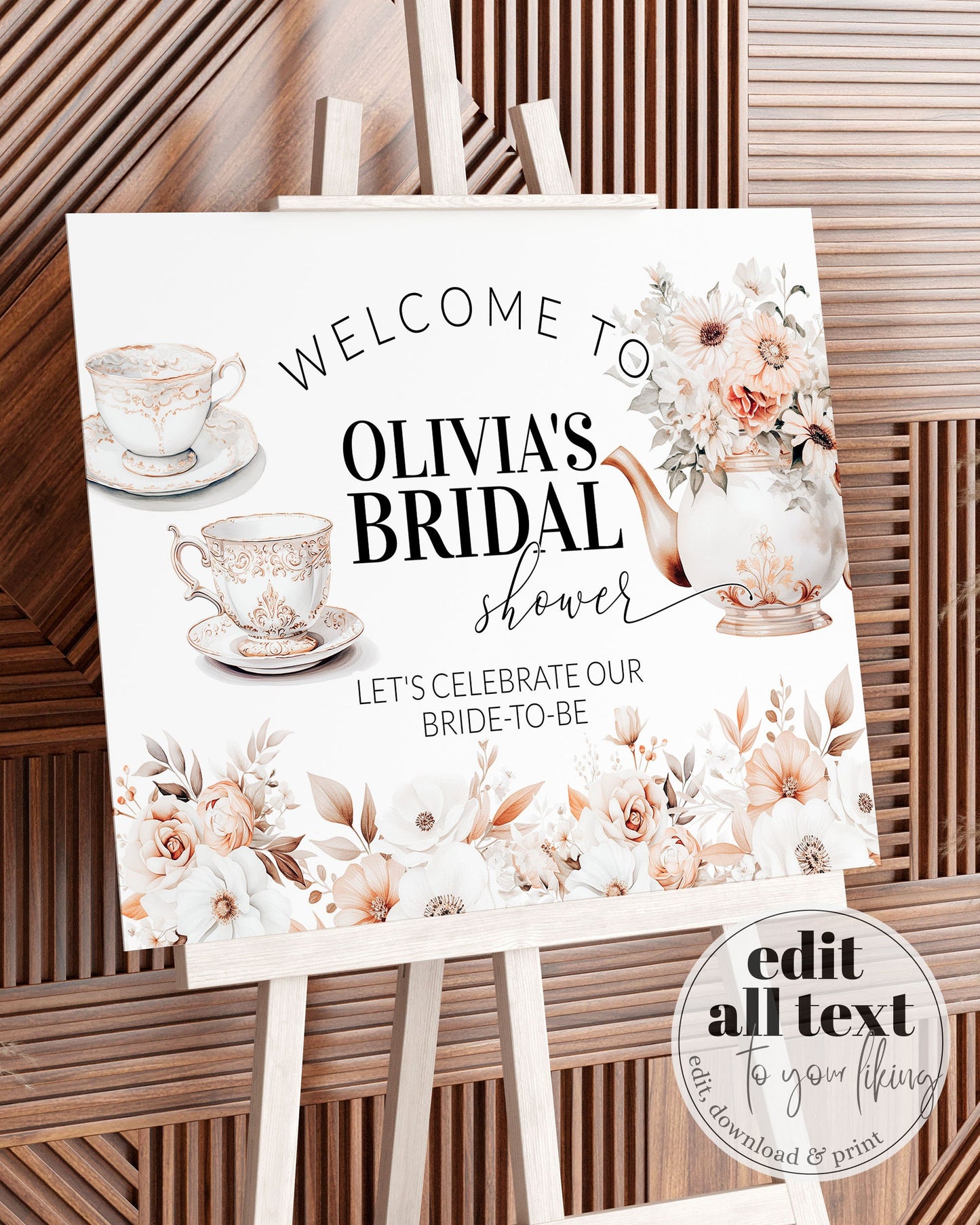Bridal Garden Teaparty Welcome Sign Downloadable Teaparty Decoration Sign Bridgertone Cottagecore Custom Sign Bridal Tea Party Template #073 - TheLovebirdsDesign
