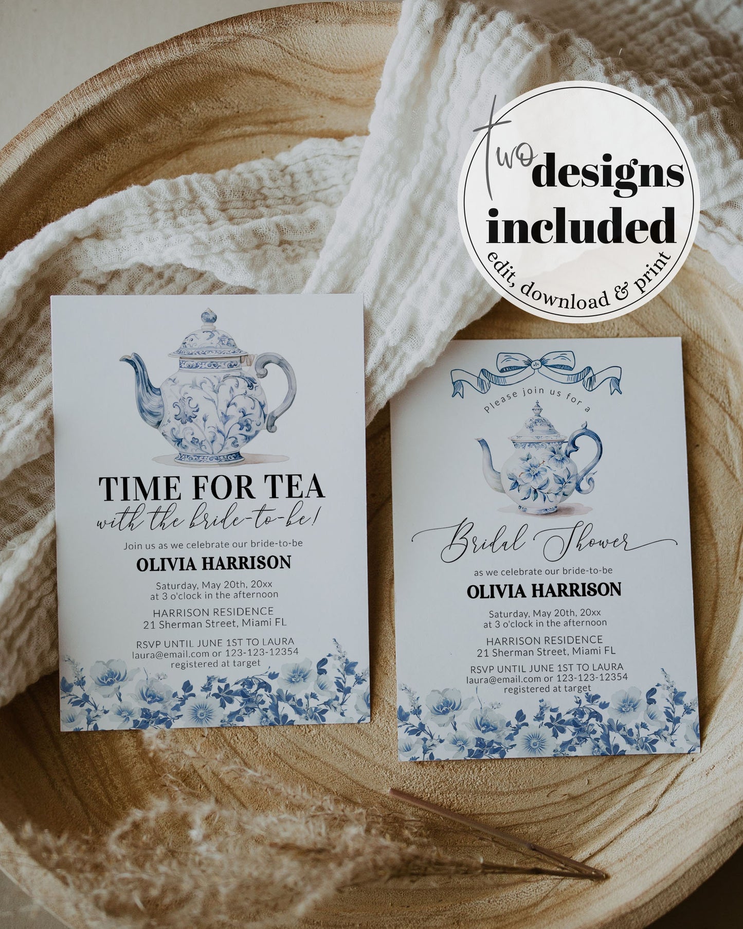 Blue Toile Bridal Shower Invitation, Something Blue before I do Bridal shower Invite, Downloadable Bridal Tea Party Printable Template #073 - TheLovebirdsDesign