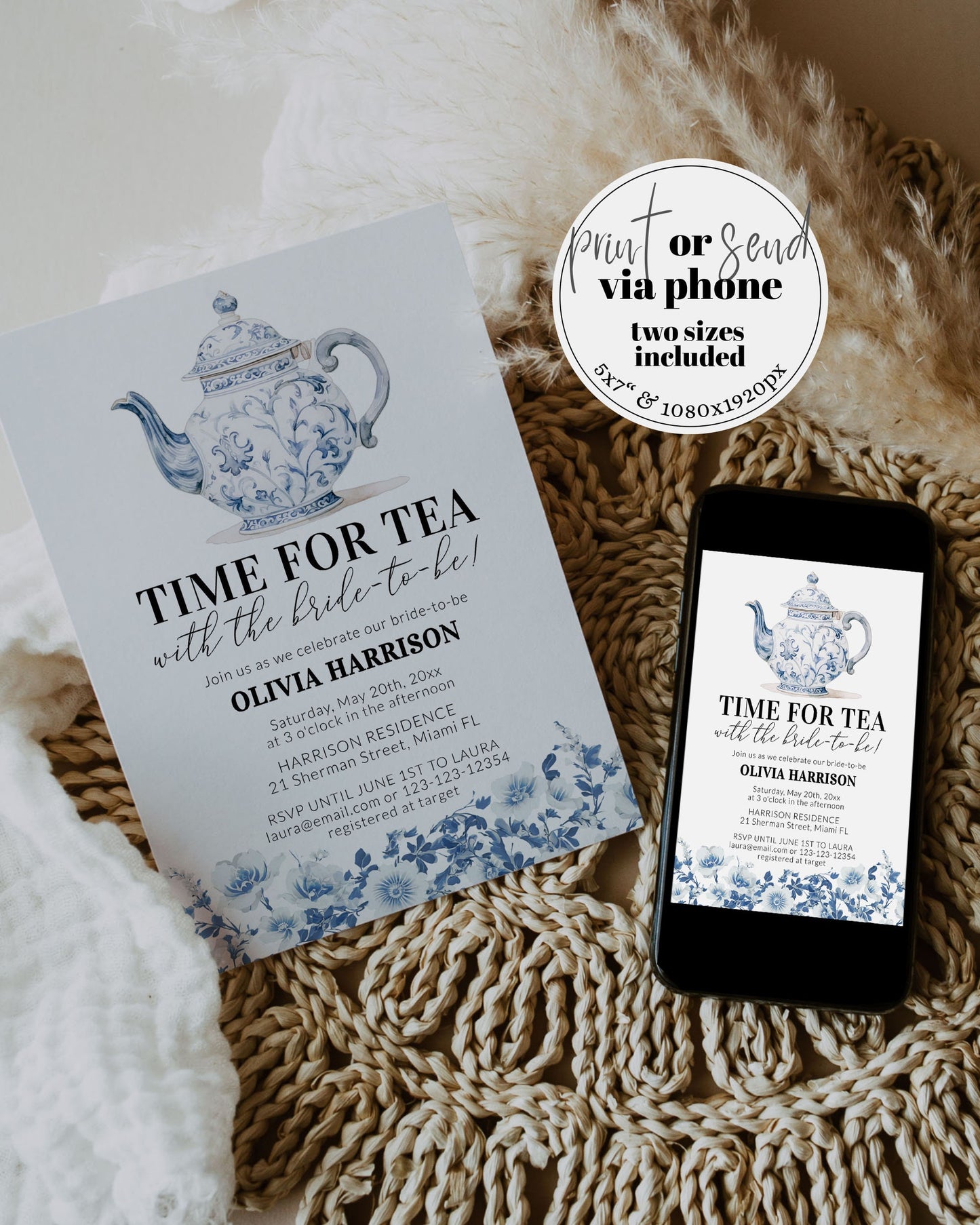 Blue Toile Bridal Shower Invitation, Something Blue before I do Bridal shower Invite, Downloadable Bridal Tea Party Printable Template #073 - TheLovebirdsDesign