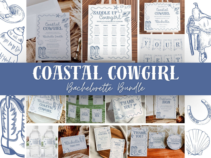 Coastal Cowgirl Bachelorette Bundle, Last Toast on the Coast Printable Set 024CC-BACHBUNDLE - marryful.org