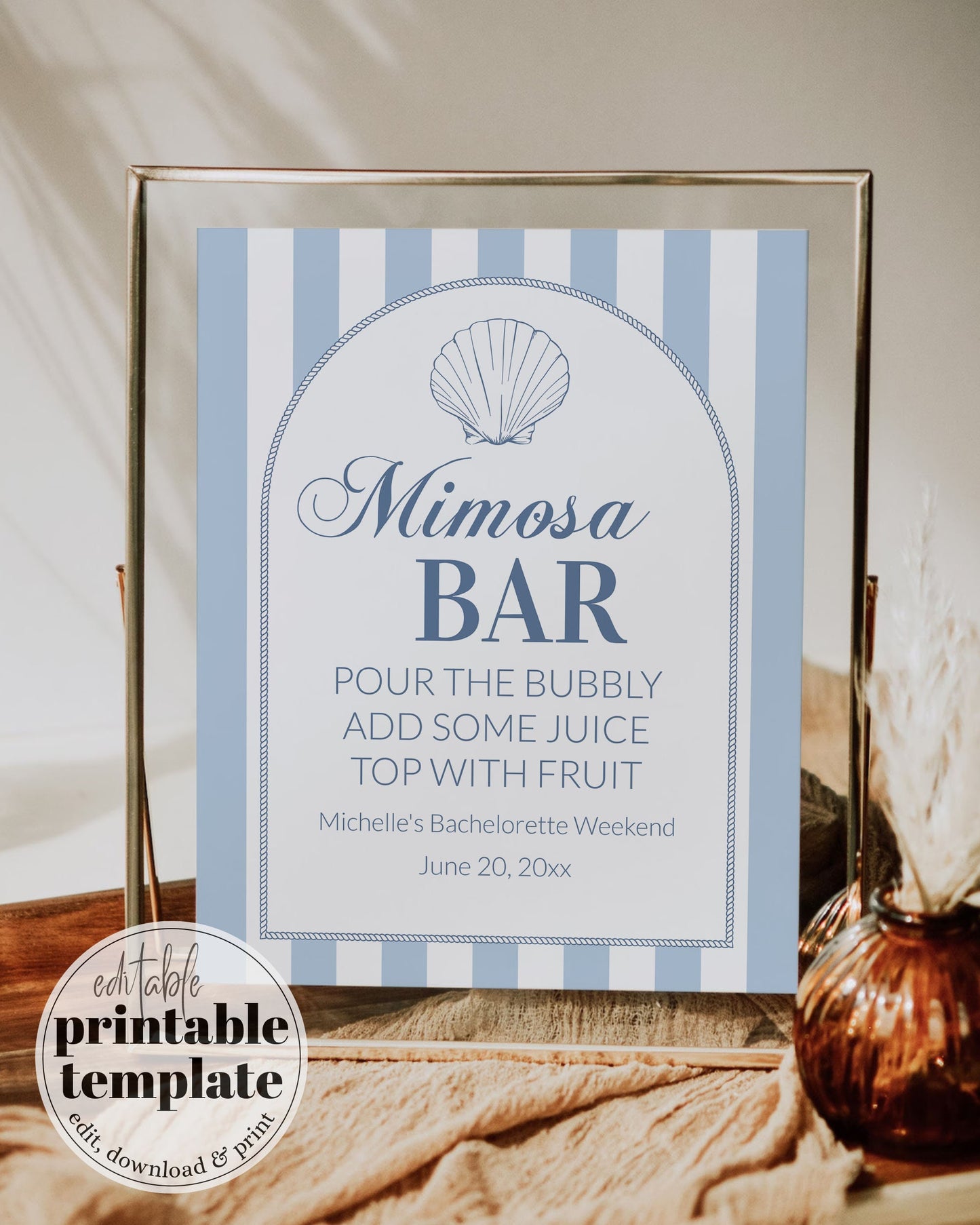 Coastal Bachelorette Mimosa Drinks Bar Menu Template for Last Toast on Coast, Nautical Bachelorette Cocktail Menu Printable Template #072 - TheLovebirdsDesign