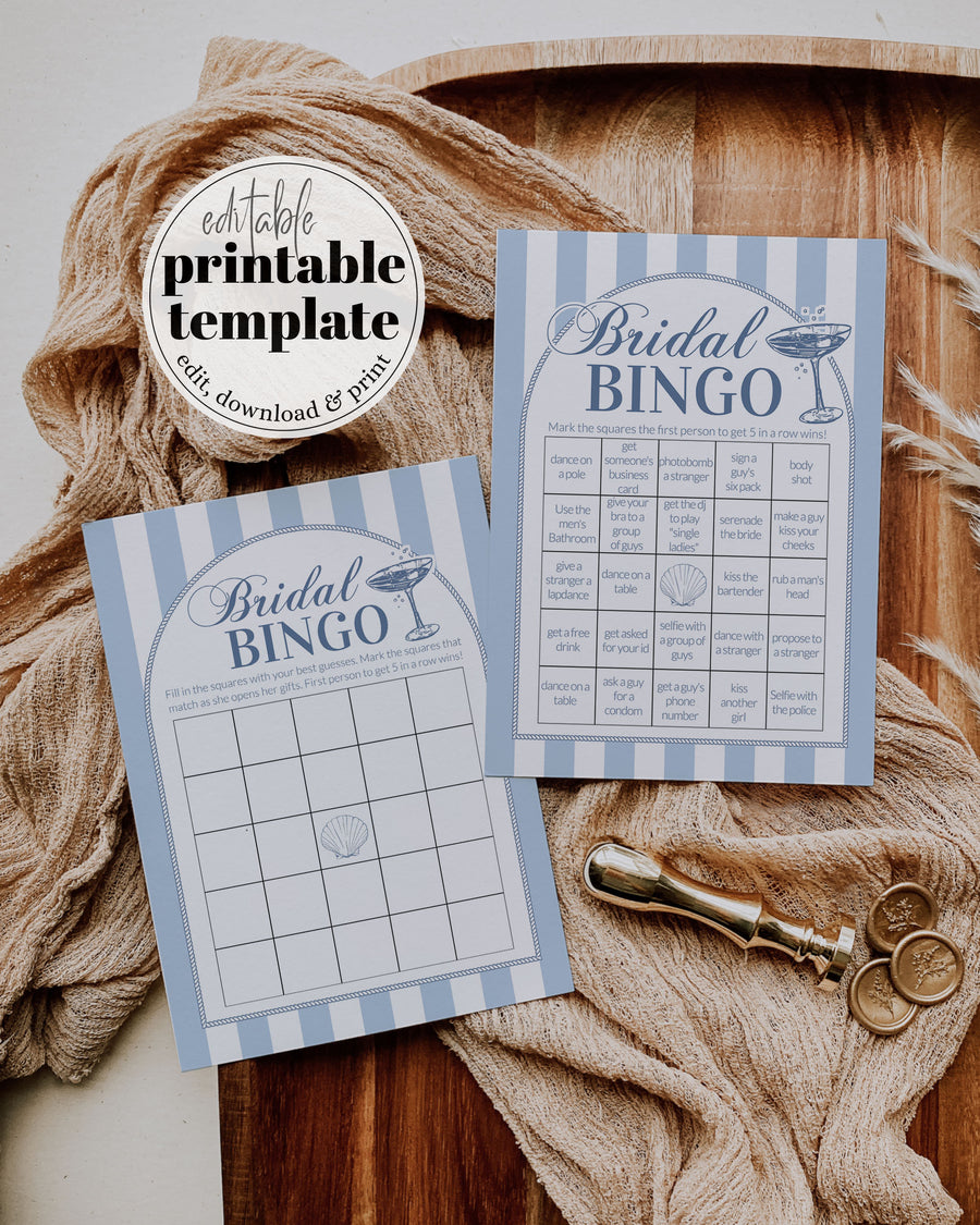 Coastal Bachelorette Bingo Game, Last Toast on the Coast Bridal Shower Printable 085CO-BINGO