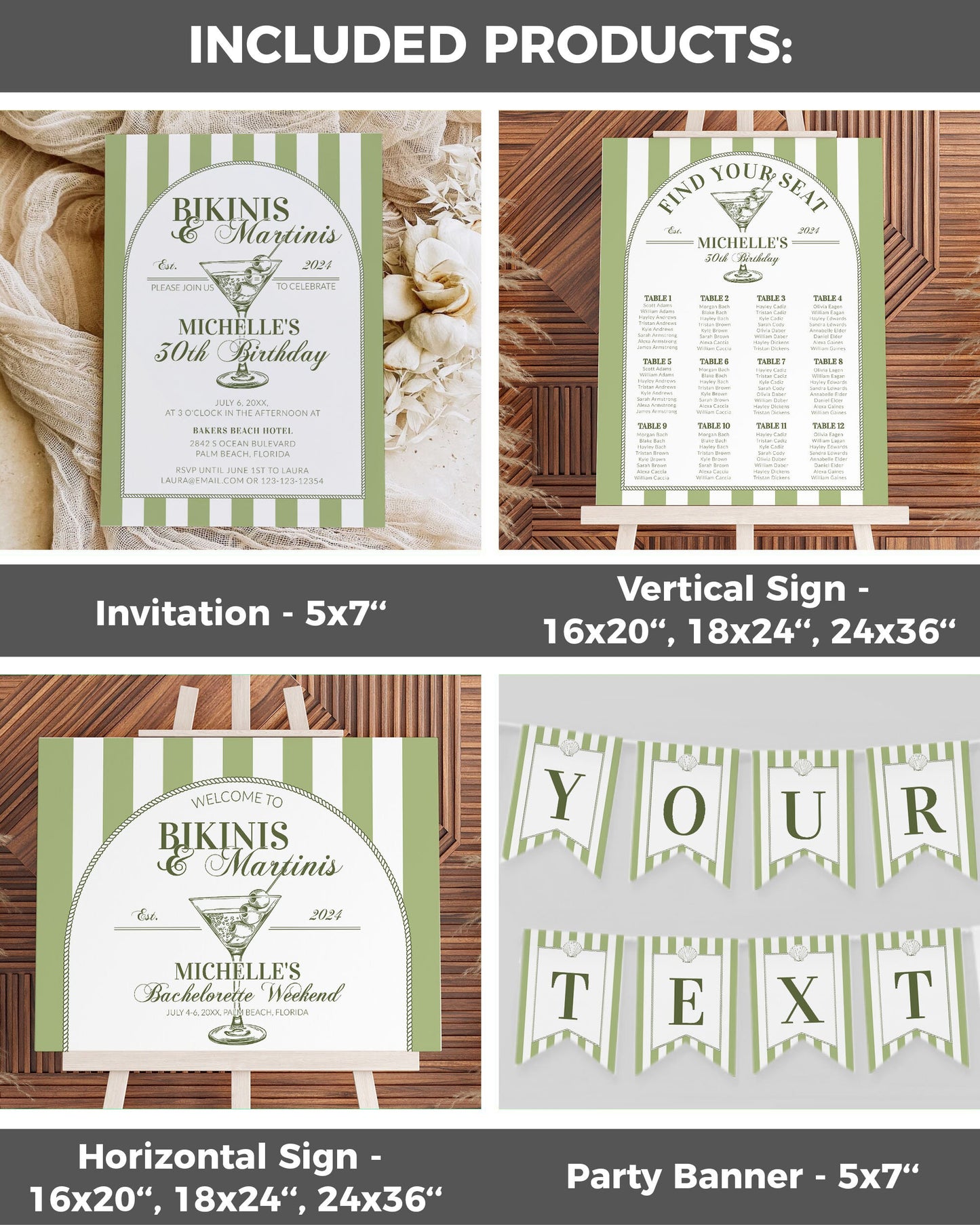 Bikinis and Martinis 30th Birthday Dry Martini Invitation & Decor Bundle, Editable Tini Bit Older Adult Birthday Party Bundle Template #072 - TheLovebirdsDesign