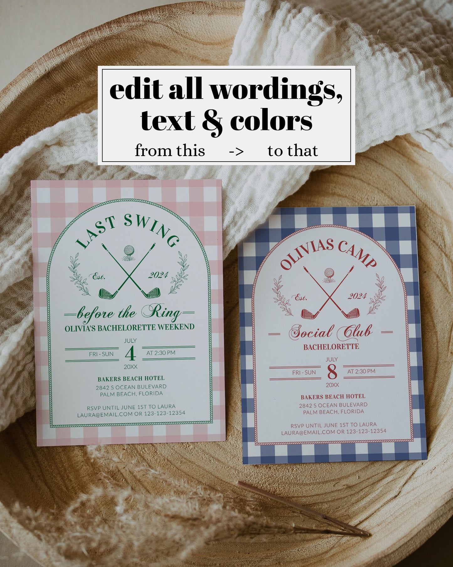 Golf Bachelorette Itinerary, Hole in One Par Tee Girls Weekend Trip Itinerary, Luxury Country Club Old Money Aesthetic Printable #072 - TheLovebirdsDesign