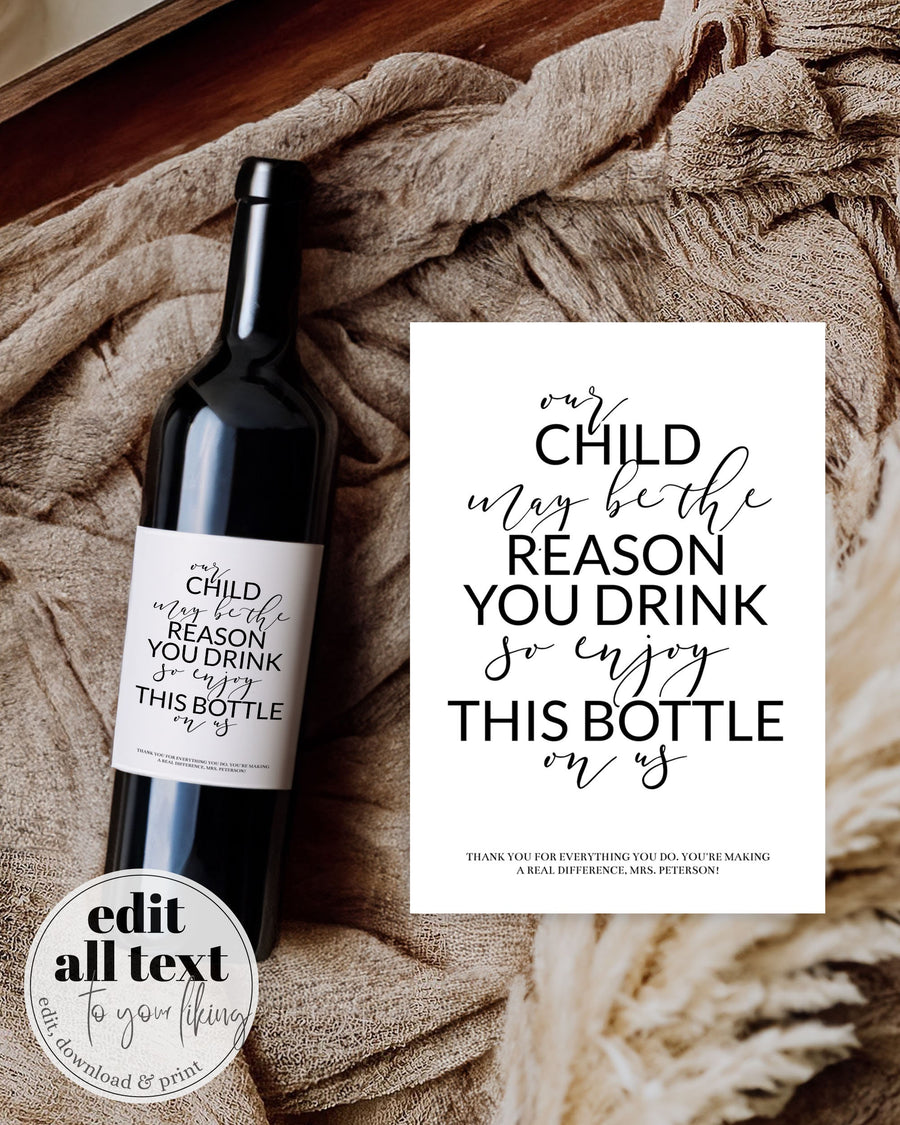 Teacher Wine Label Template, Funny Summer Break Gift, Editable Printable Download - marryful.org