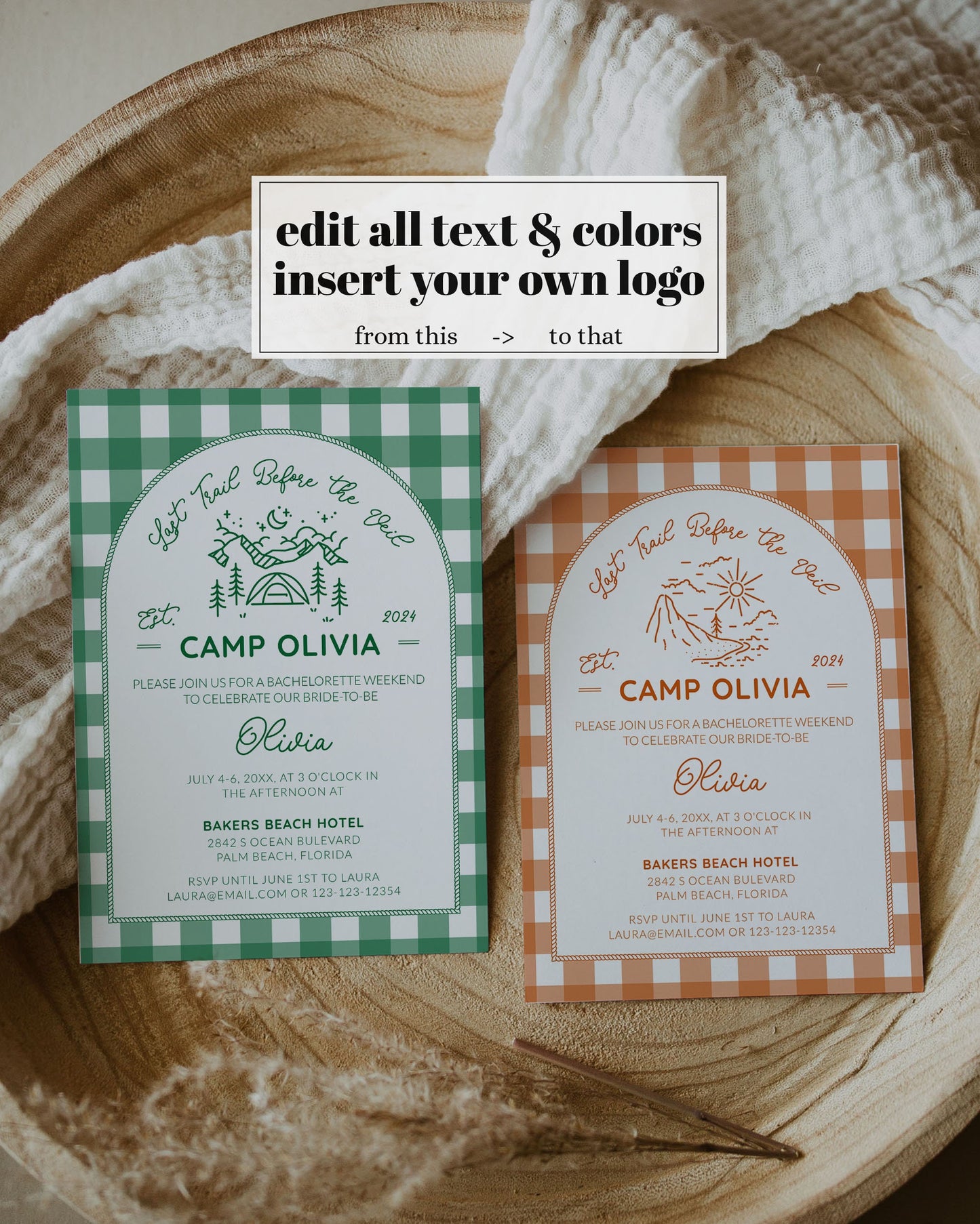 Camping Birthday Invitation, Happy Camper Party Invite, Cottagecore Summer Camp Birthday, Vintage Camping Editable Printable Template #072 - TheLovebirdsDesign
