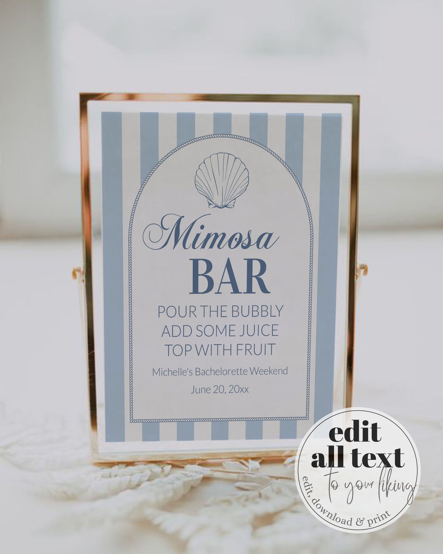 Coastal Bachelorette Mimosa Drinks Bar Menu Template for Last Toast on Coast, Nautical Bachelorette Cocktail Menu Printable Template #072 - TheLovebirdsDesign