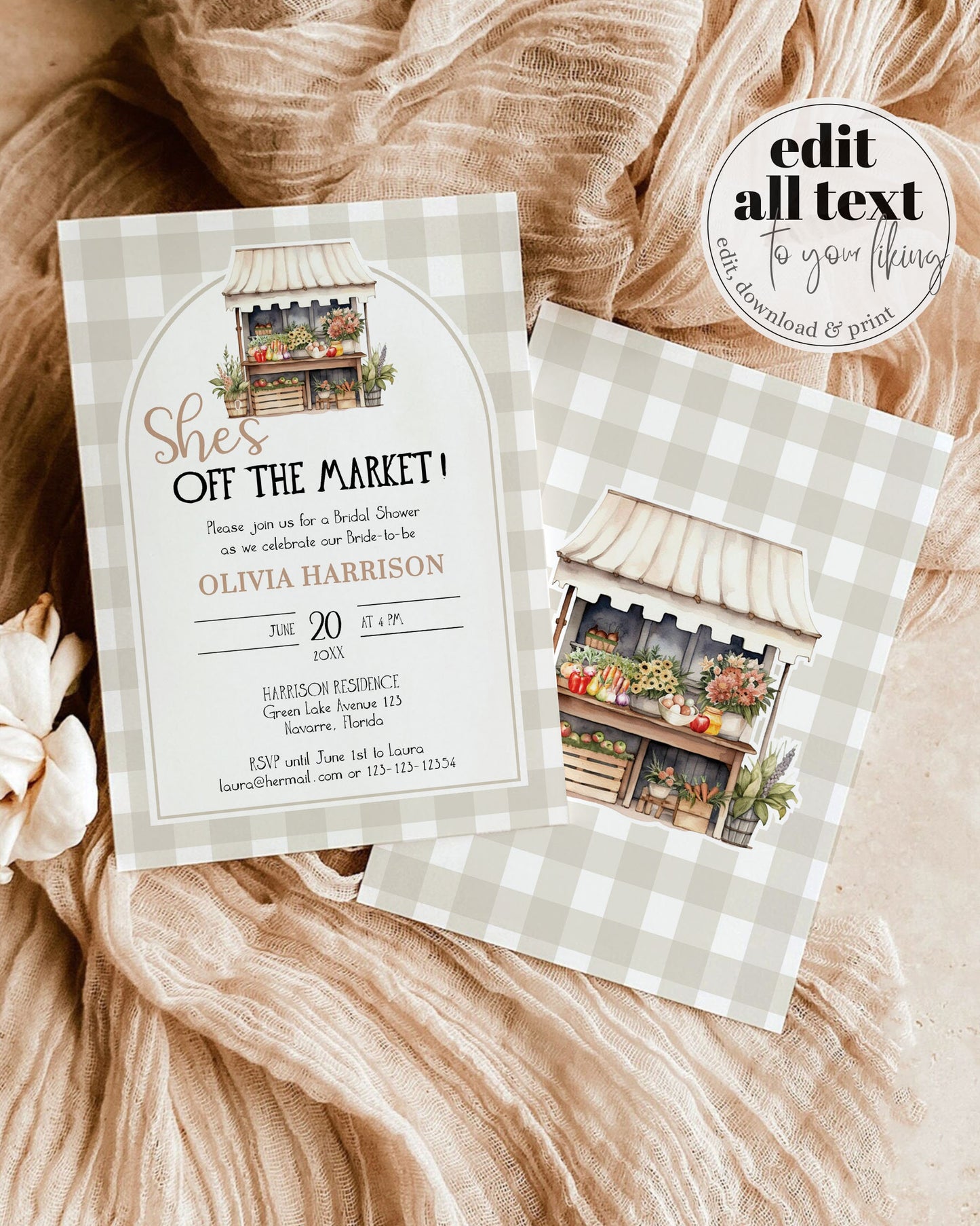Off the Market Bridal Shower Invite, Farmers Market Bridal Shower Invitation Organic Bride, Couples Wedding Shower Printable Template #068 - TheLovebirdsDesign