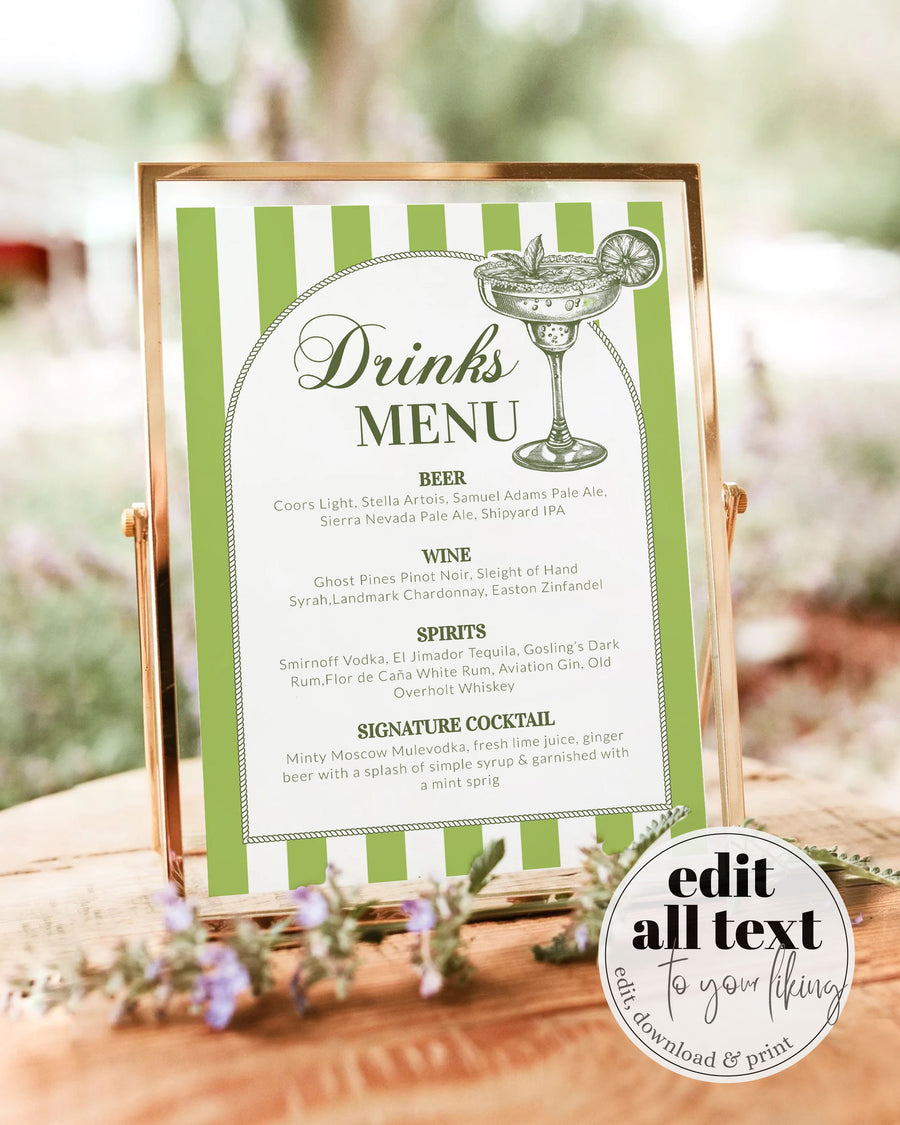 Margs & Matrimony Bar Menu Sign, Margarita Bridal Shower Template #072 - marryful.org