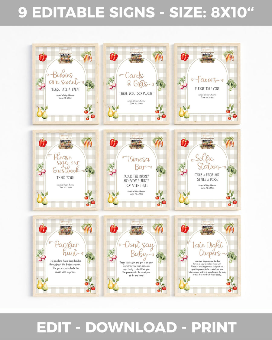 Locally Grown Baby Shower Game Signs, Farmers Market Editable Set 003LG-SIBUNDLE - marryful.org