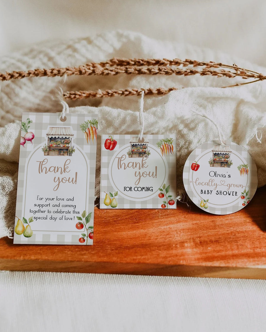 Locally Grown Baby Shower Favor Tags, Farmers Market Thank You Labels 003LG-TLST - marryful.org