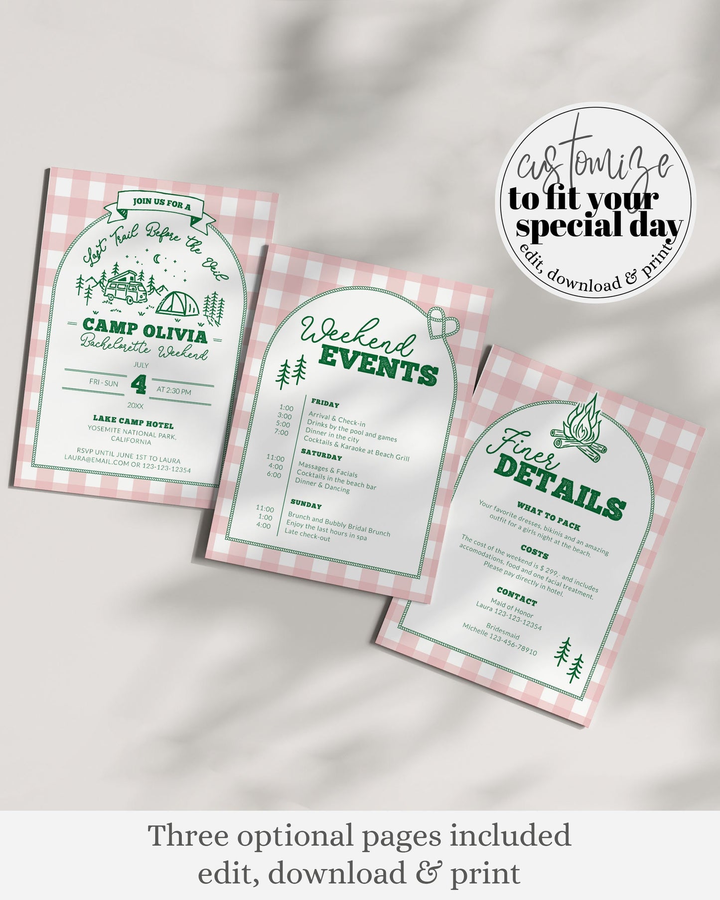 Camp Bachelorette Itinerary for Naturepark Bridal Shower, Camping Bachelorette Invitation, Last Trail before Veil Bachelorette Weekend #072 - TheLovebirdsDesign