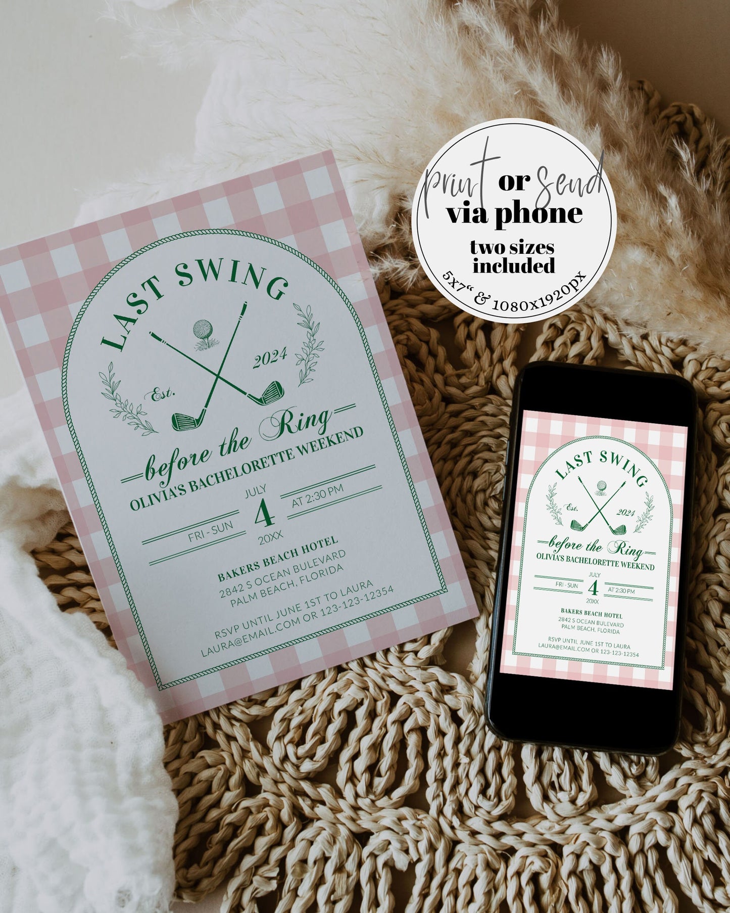 Golf Bachelorette Itinerary, Hole in One Par Tee Girls Weekend Trip Itinerary, Luxury Country Club Old Money Aesthetic Printable #072 - TheLovebirdsDesign