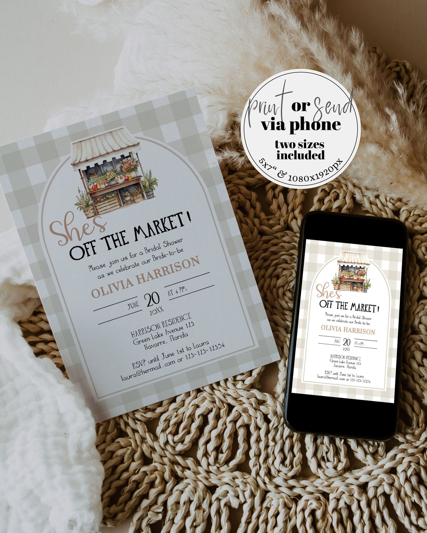 Off the Market Bridal Shower Invite, Farmers Market Bridal Shower Invitation Organic Bride, Couples Wedding Shower Printable Template #068 - TheLovebirdsDesign