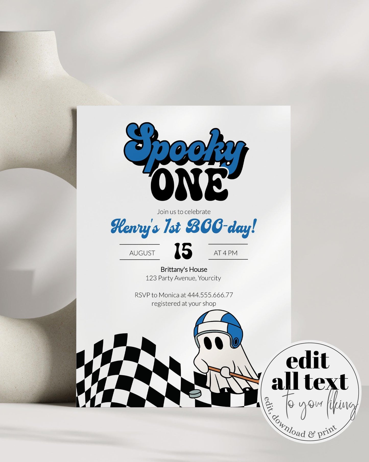 Spooky One Halloween Birthday Invitation, Ice Hockey Boys Sport Themed Spooky One Invite, Halloween First Birthday, Rookie of the Year #081 - TheLovebirdsDesign
