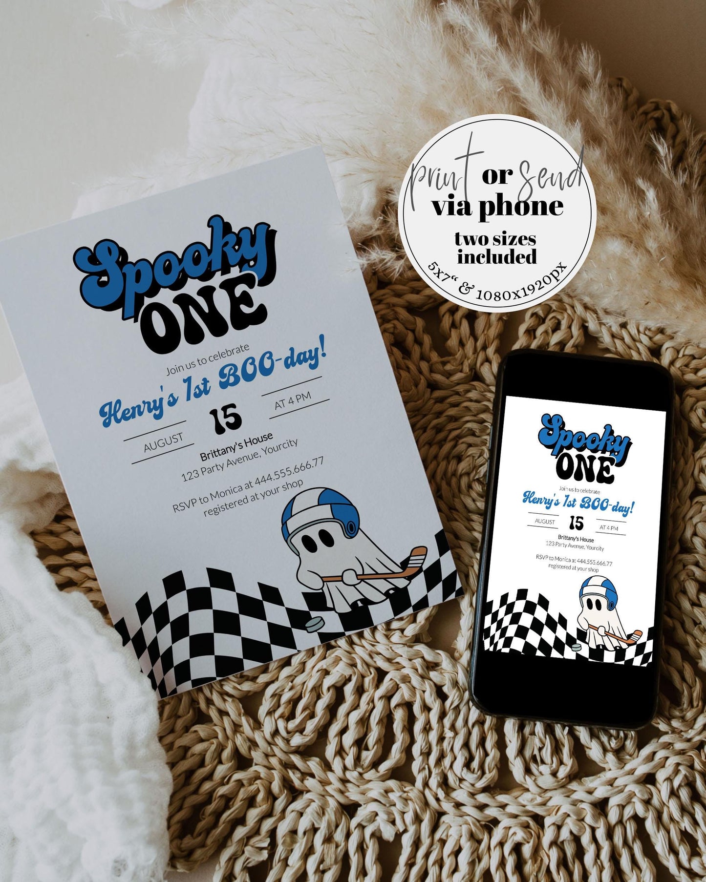 Spooky One Halloween Birthday Invitation, Ice Hockey Boys Sport Themed Spooky One Invite, Halloween First Birthday, Rookie of the Year #081 - TheLovebirdsDesign