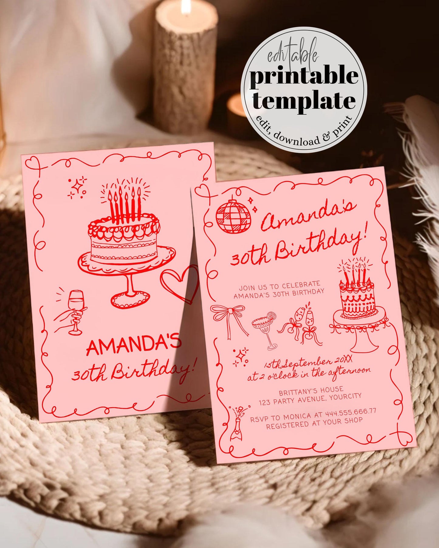 Handdrawn Wavy Adult Birthday Invite Scribble 30th Birthday Invite Funky Doodle Invite Whimsical Fun Birthday Party Invitation Template #070 - TheLovebirdsDesign