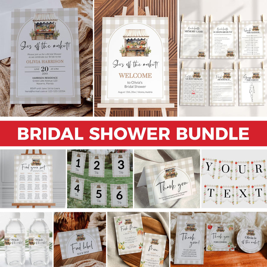 Farmers Market Bridal Shower Invitation Bundle, Fresh Off the Market Summer Brunch Set 003FM-BRSBUNDLE - marryful.org