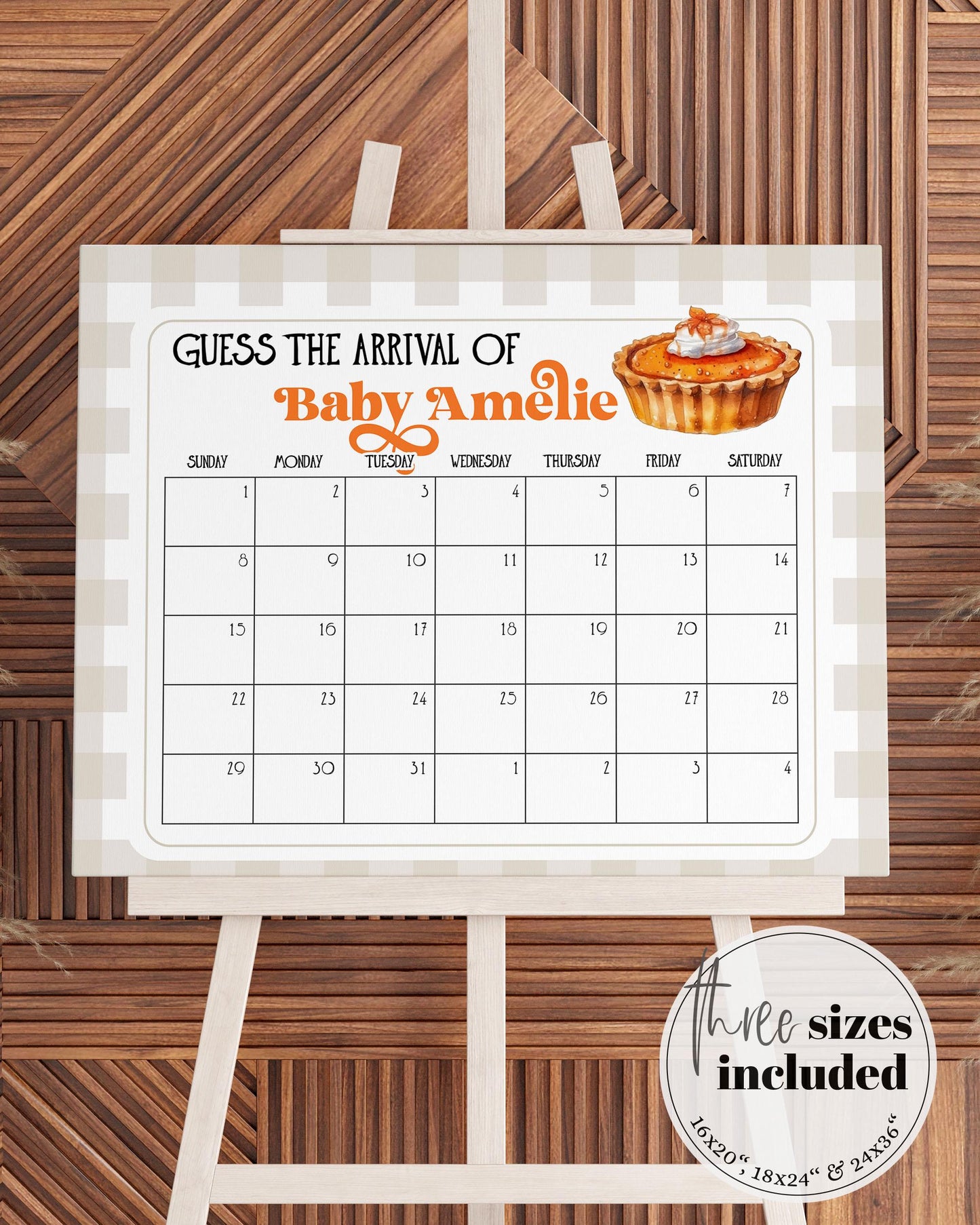 Cutie Pie Guess Due Date Sign for Fall Baby Shower in October November, Pumpkin Pie Guess Arrival Baby Shower Game Decorations Template #068 - TheLovebirdsDesign