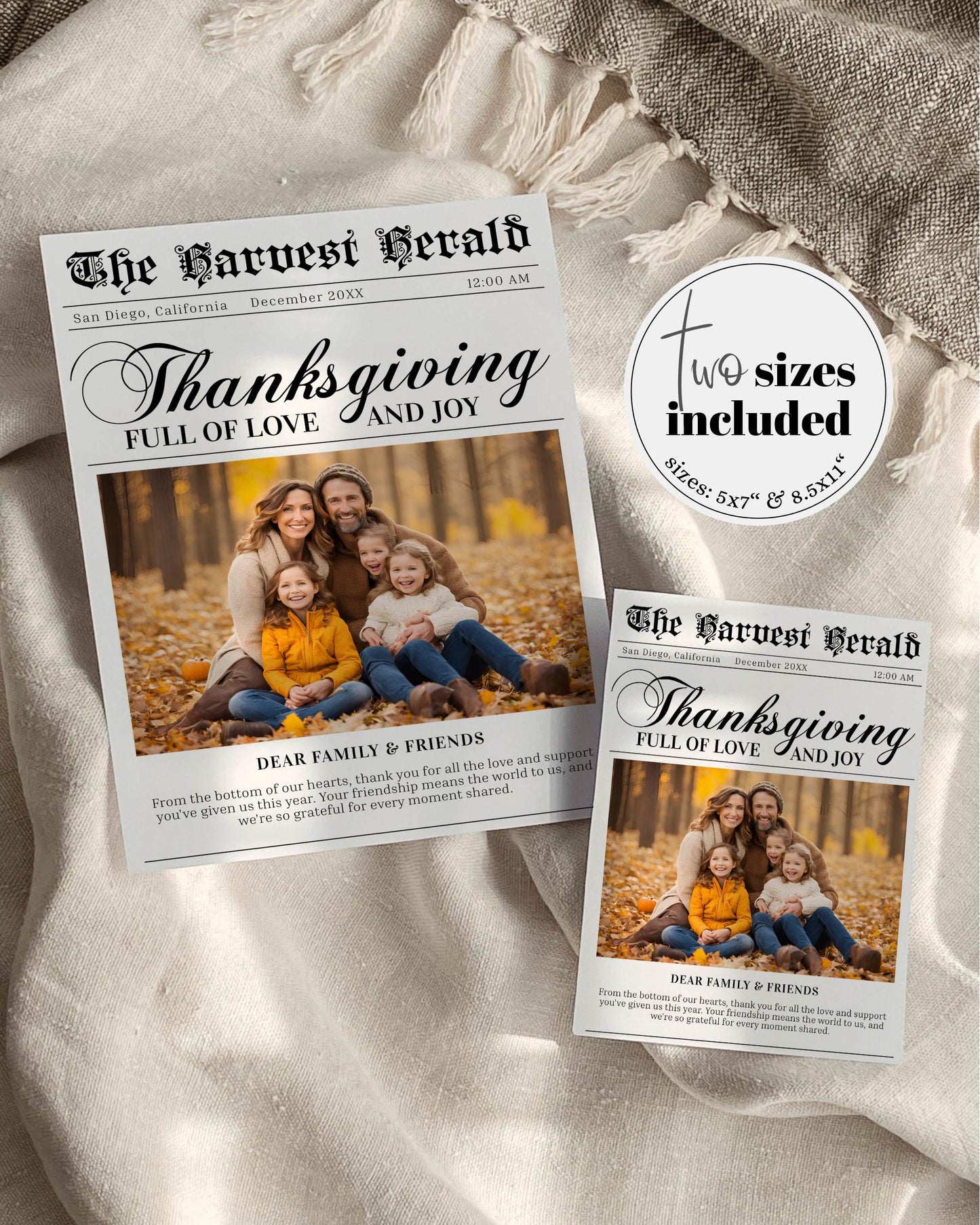 Thanksgiving Newspaper Template, Friends Giving Newspaper Dinner Invitation, Editable Thankful Invite, Large Newspaper 4 Pages #065b - TheLovebirdsDesign
