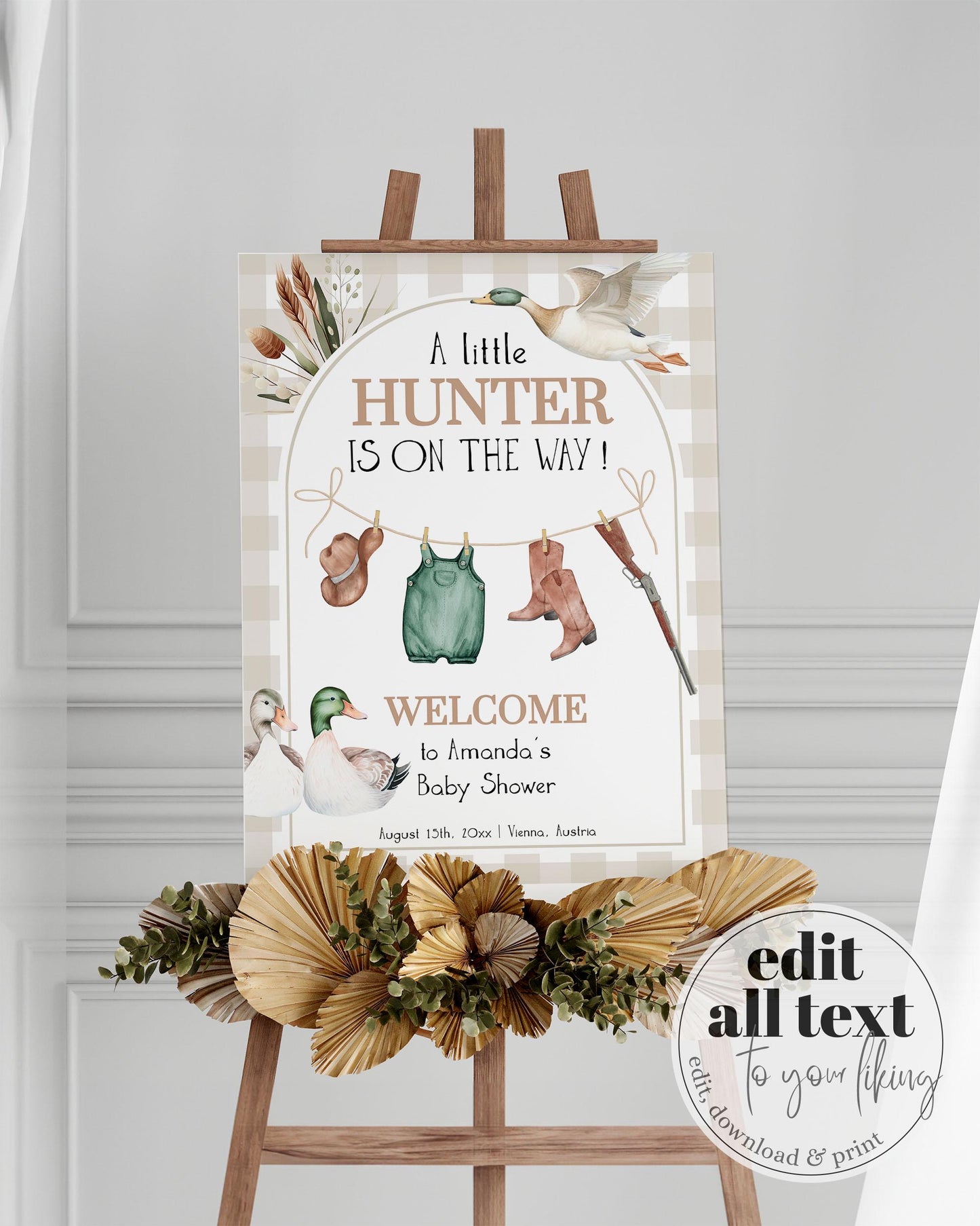 Duck Hunting Welcome Sign Boy Baby Shower, Mallard Duck Baby Sprinkle Decor Sign, Duck Hunting Theme Decor, Boys Lucky Duck Template #068 - TheLovebirdsDesign