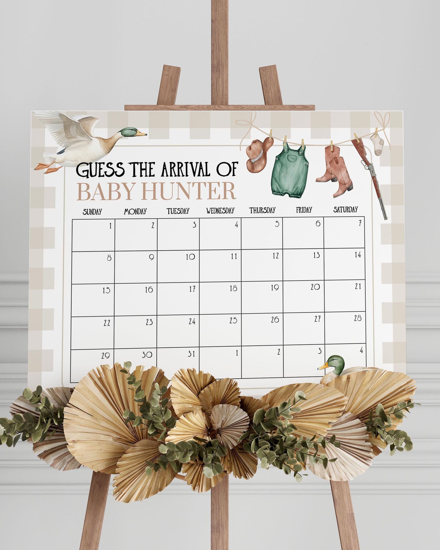 Duck Hunting Baby Arrival Sign Boy Baby Shower, Mallard Duck Baby Guess Due Date Baby Shower Game Decor Sign, Boys Lucky Duck Template #068 - TheLovebirdsDesign
