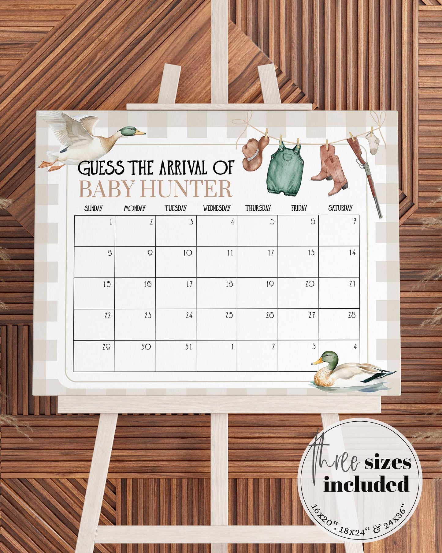 Duck Hunting Baby Arrival Sign Boy Baby Shower, Mallard Duck Baby Guess Due Date Baby Shower Game Decor Sign, Boys Lucky Duck Template #068 - TheLovebirdsDesign