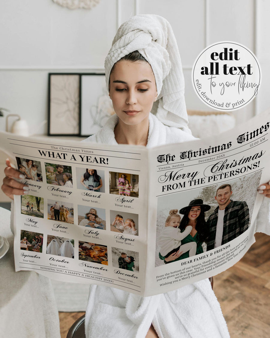Newspaper Christmas Card Year In Review Holiday Newsletter Four Page Photo Template Printable 065B-CHNP - marryful.org