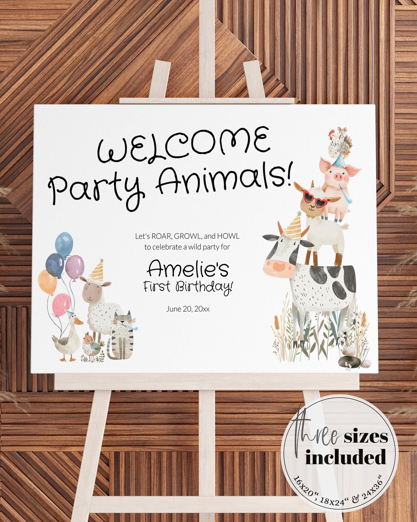 Farm Party Animals 1st Birthday Welcome Sign Boy, Farm Barnyard Animals First Birthday Confetti Printable Decor Sign Template #068 - TheLovebirdsDesign