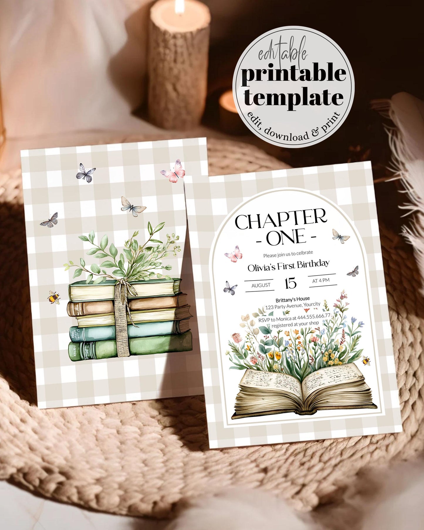 New Chapter Begins Book 1st Birthday Invitation, Chapter ONE Book Baby First Birthday Invite, Gender Neutral Story Book Birthday Suite #068 - TheLovebirdsDesign