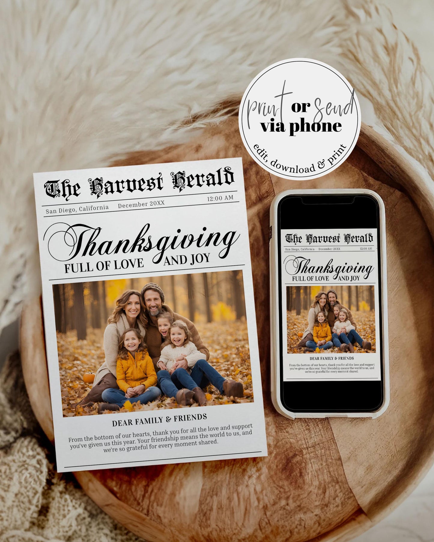 Thanksgiving Newspaper Template, Friends Giving Newspaper Dinner Invitation, Editable Thankful Invite, Large Newspaper 4 Pages #065b - TheLovebirdsDesign