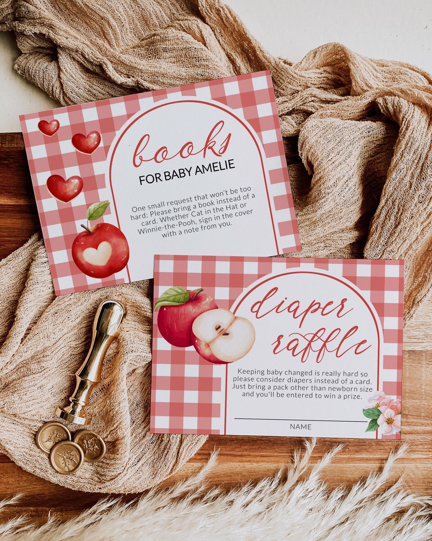 Apple Baby Shower Invitation, Apple of our Eye Autumn Baby Shower Invite Bundle, Editable Fall Diaper Raffle Books for Baby Template #068 - TheLovebirdsDesign