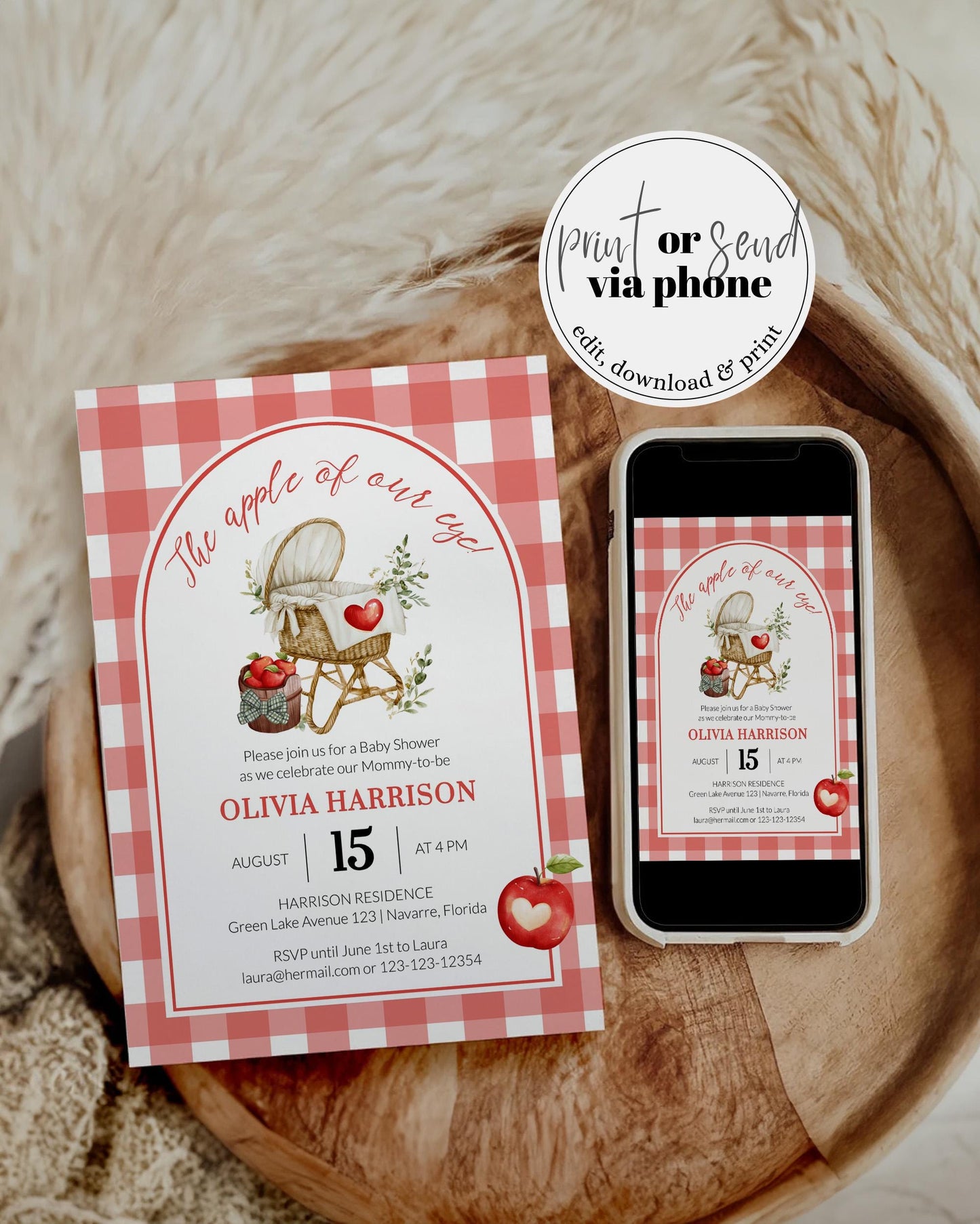 Apple Baby Shower Invitation, Apple of our Eye Autumn Baby Shower Invite Bundle, Editable Fall Diaper Raffle Books for Baby Template #068 - TheLovebirdsDesign