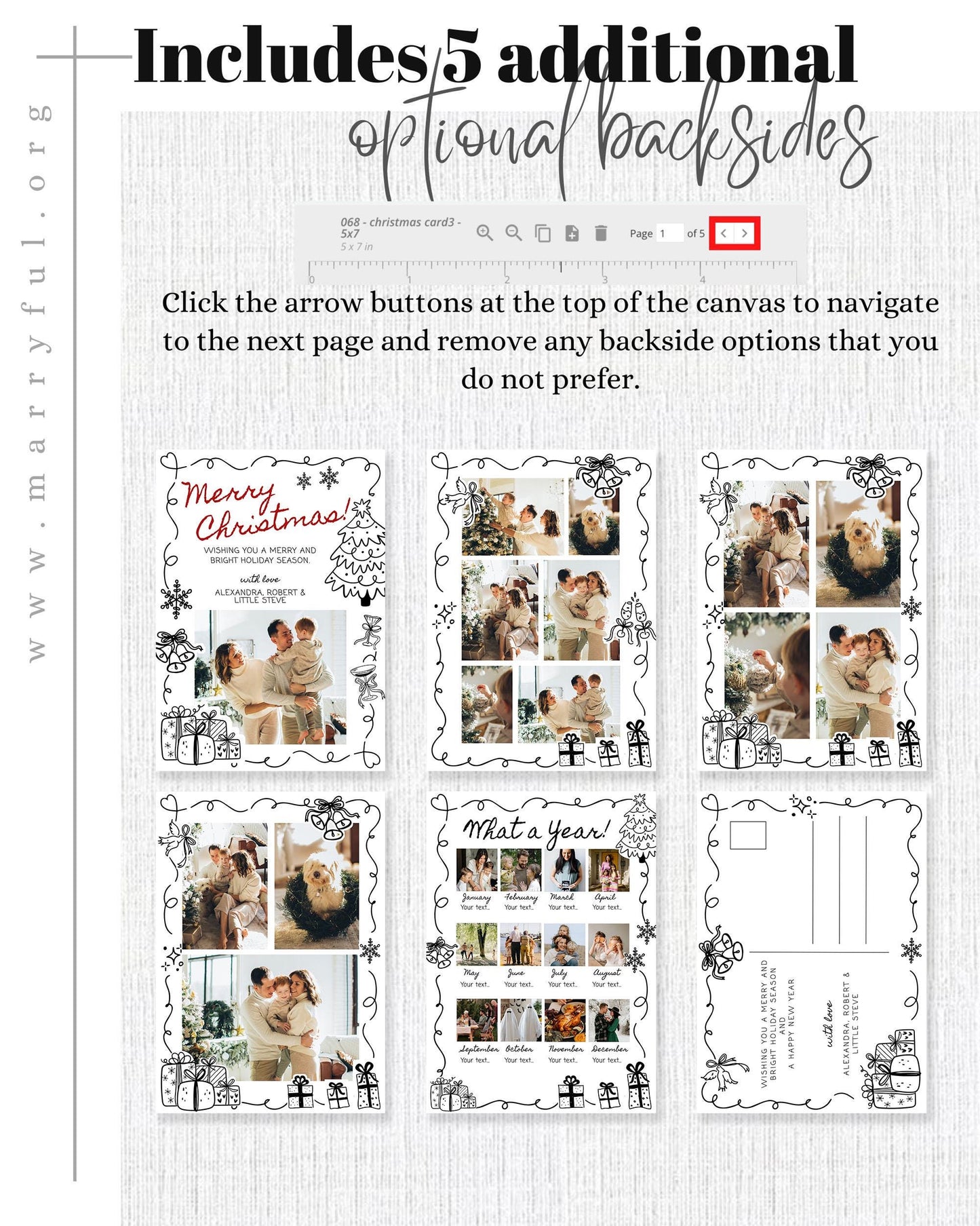 Handwritten Happy Holidays Family Photo Card, Funky Doodle Christmas Card, Doodle XMAS Card one Photo Year in Review New Years Template #070 - TheLovebirdsDesign
