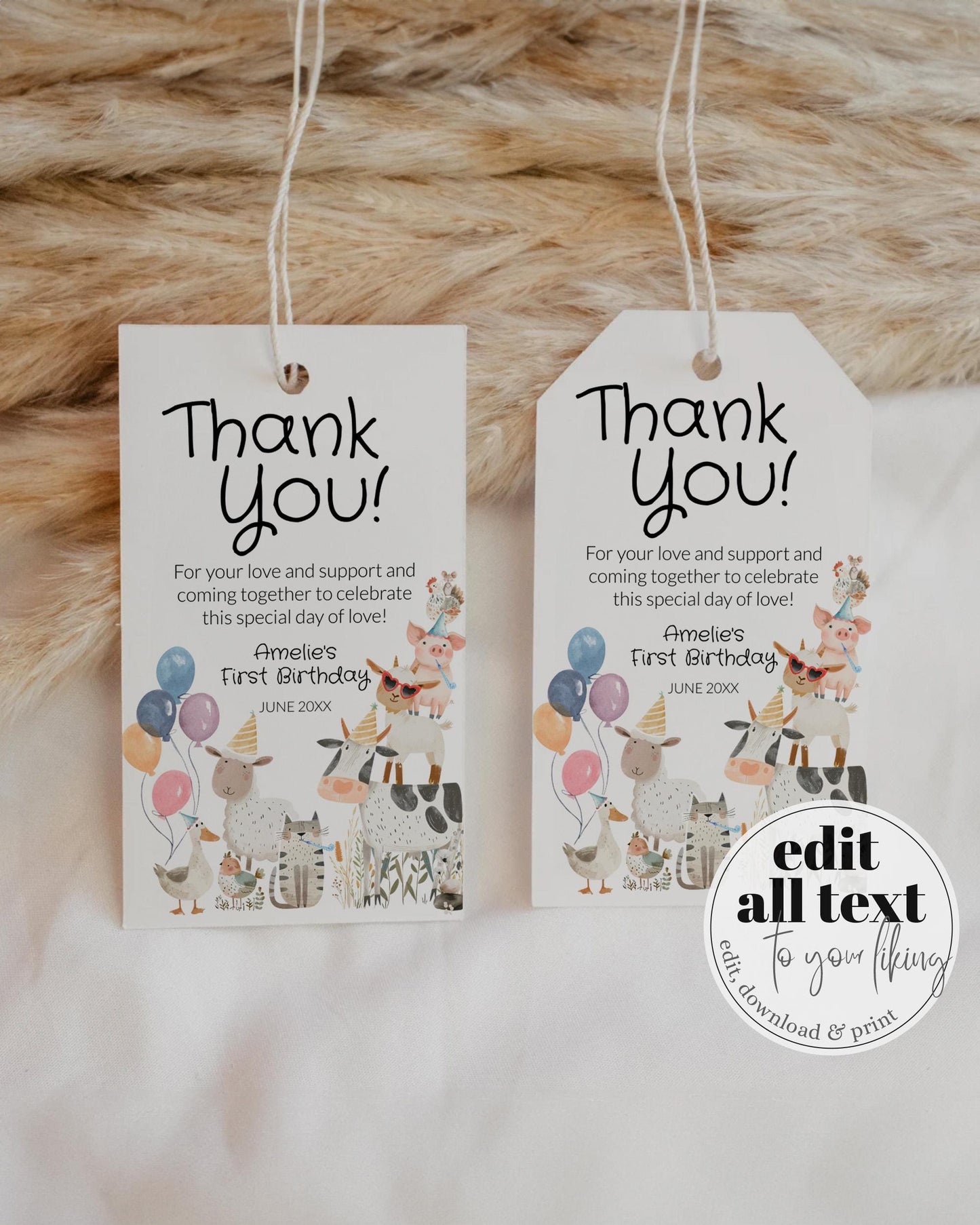 Farm Party Animals Favor Tags, Farm Barnyard Animals First Birthday Confetti Sticker Label Printable Template, Petting Zoo Birthday #068 - TheLovebirdsDesign