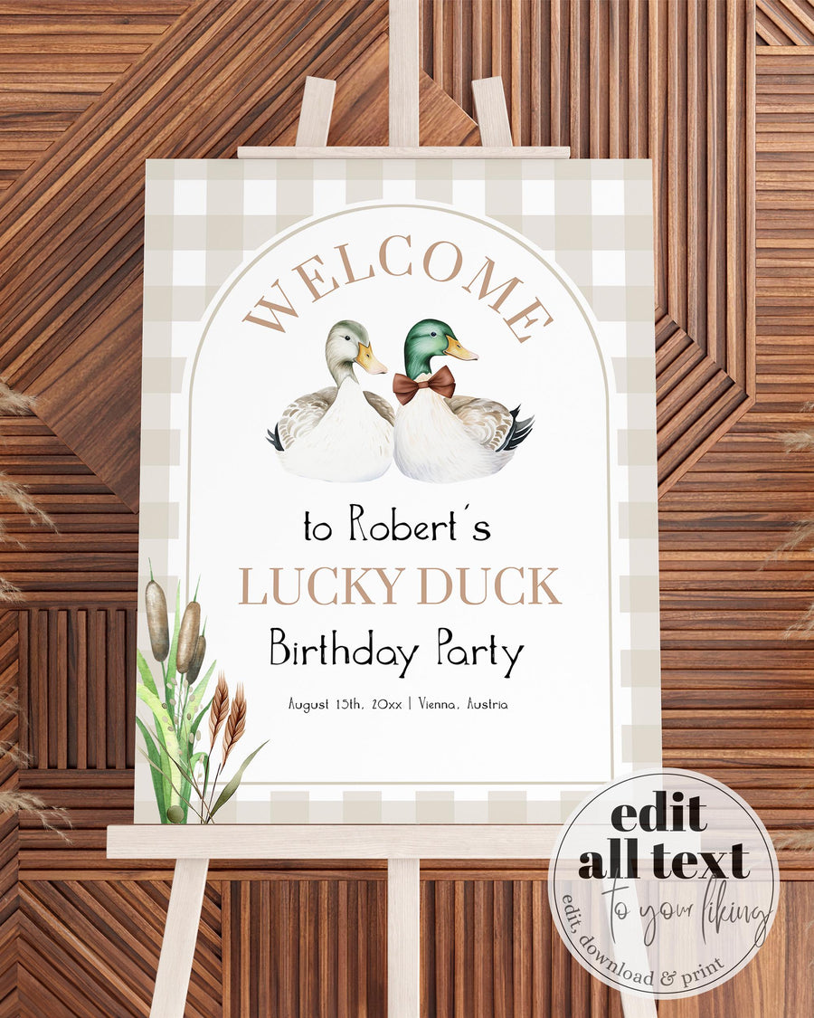 Lucky Duck Welcome Sign Template, Mallard Duck Hunt First Birthday Party Decor 006LD-WLCM - marryful.org