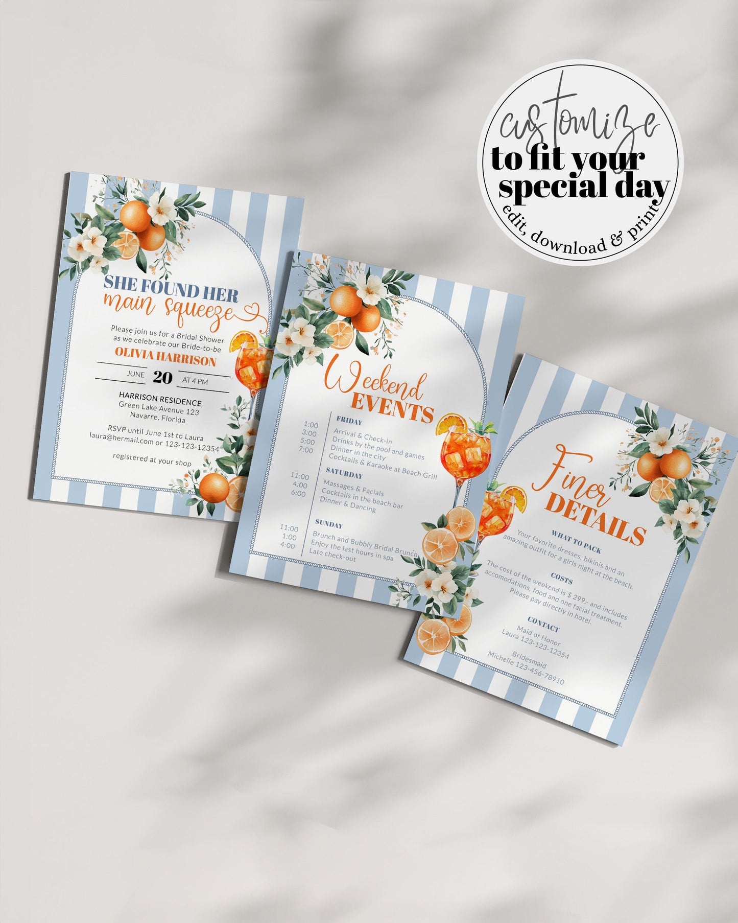 Amalfi Bachelorette Party Invitation, Aperol Spritz Bachelorette Weekend Itinerary, Mediterranean Bridal Shower in Positano Printable #072 - TheLovebirdsDesign