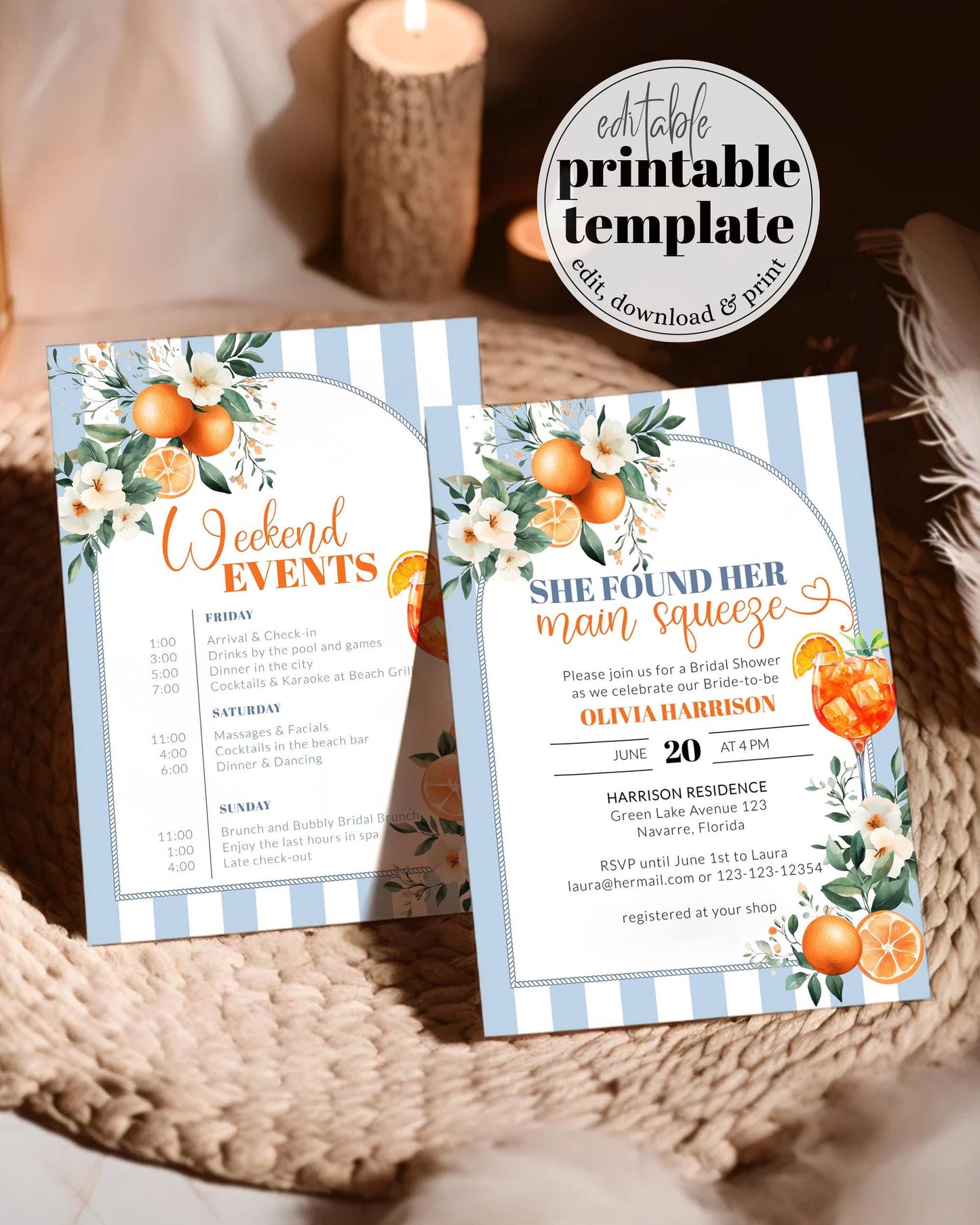 Amalfi Bachelorette Party Invitation, Aperol Spritz Bachelorette Weekend Itinerary, Mediterranean Bridal Shower in Positano Printable #072 - TheLovebirdsDesign
