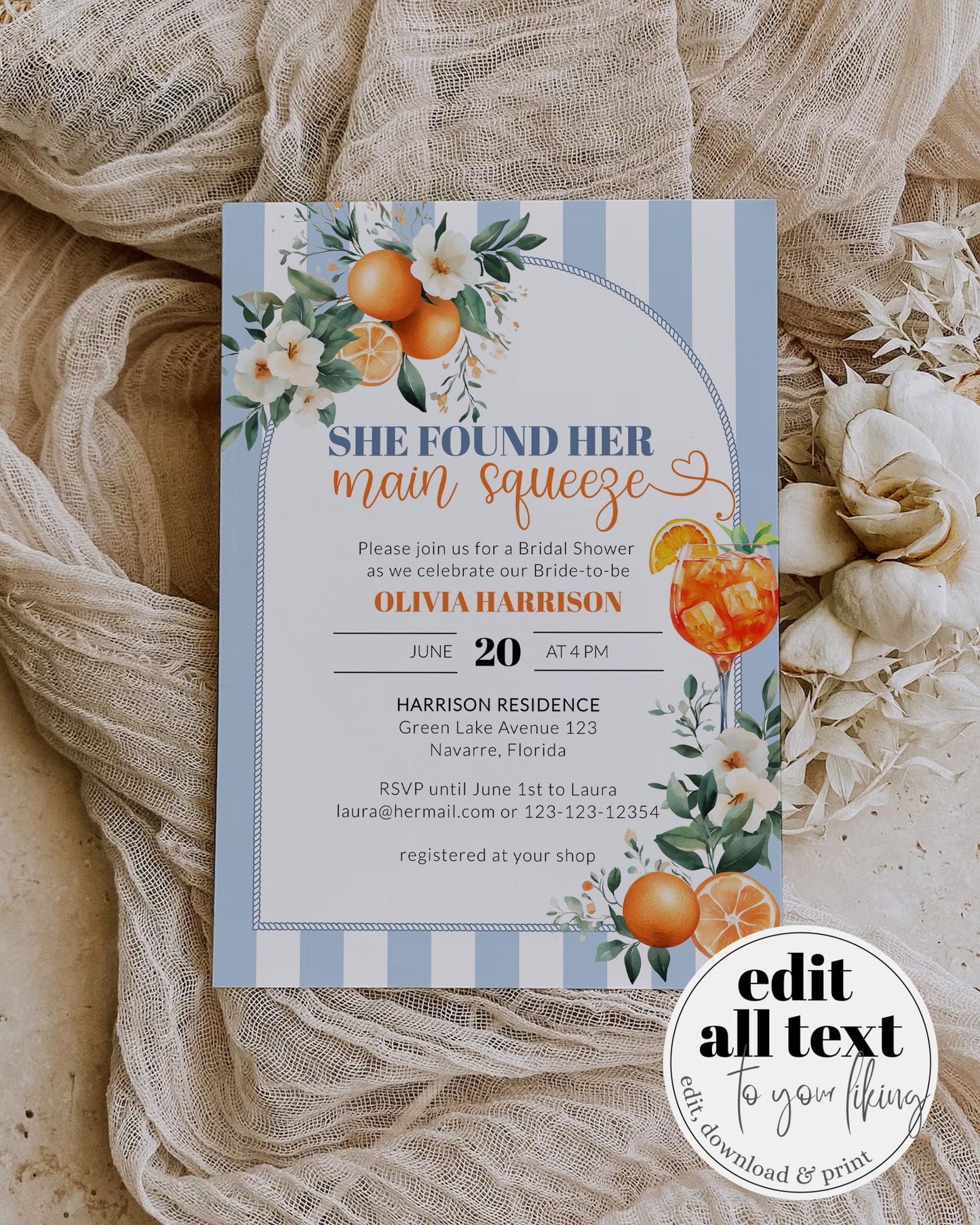 Amalfi Bachelorette Party Invitation, Aperol Spritz Bachelorette Weekend Itinerary, Mediterranean Bridal Shower in Positano Printable #072 - TheLovebirdsDesign