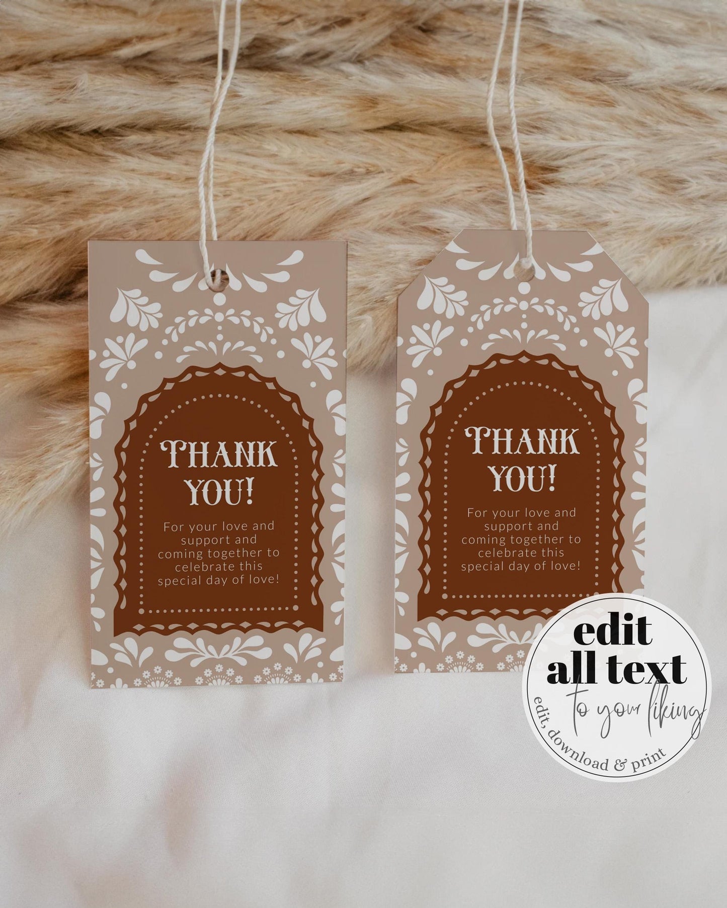 Cielito Lindo Favor Tags, Editable Gender Neutral Mexican themed Baby Shower Thank you Tags, Talavera Papel Picado Sticker Template #067 - TheLovebirdsDesign