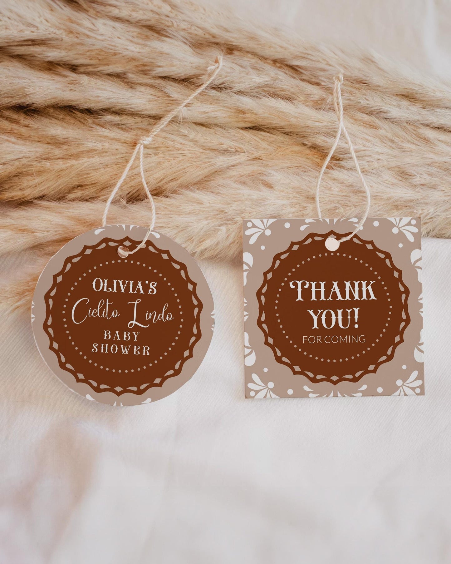 Cielito Lindo Favor Tags, Editable Gender Neutral Mexican themed Baby Shower Thank you Tags, Talavera Papel Picado Sticker Template #067 - TheLovebirdsDesign