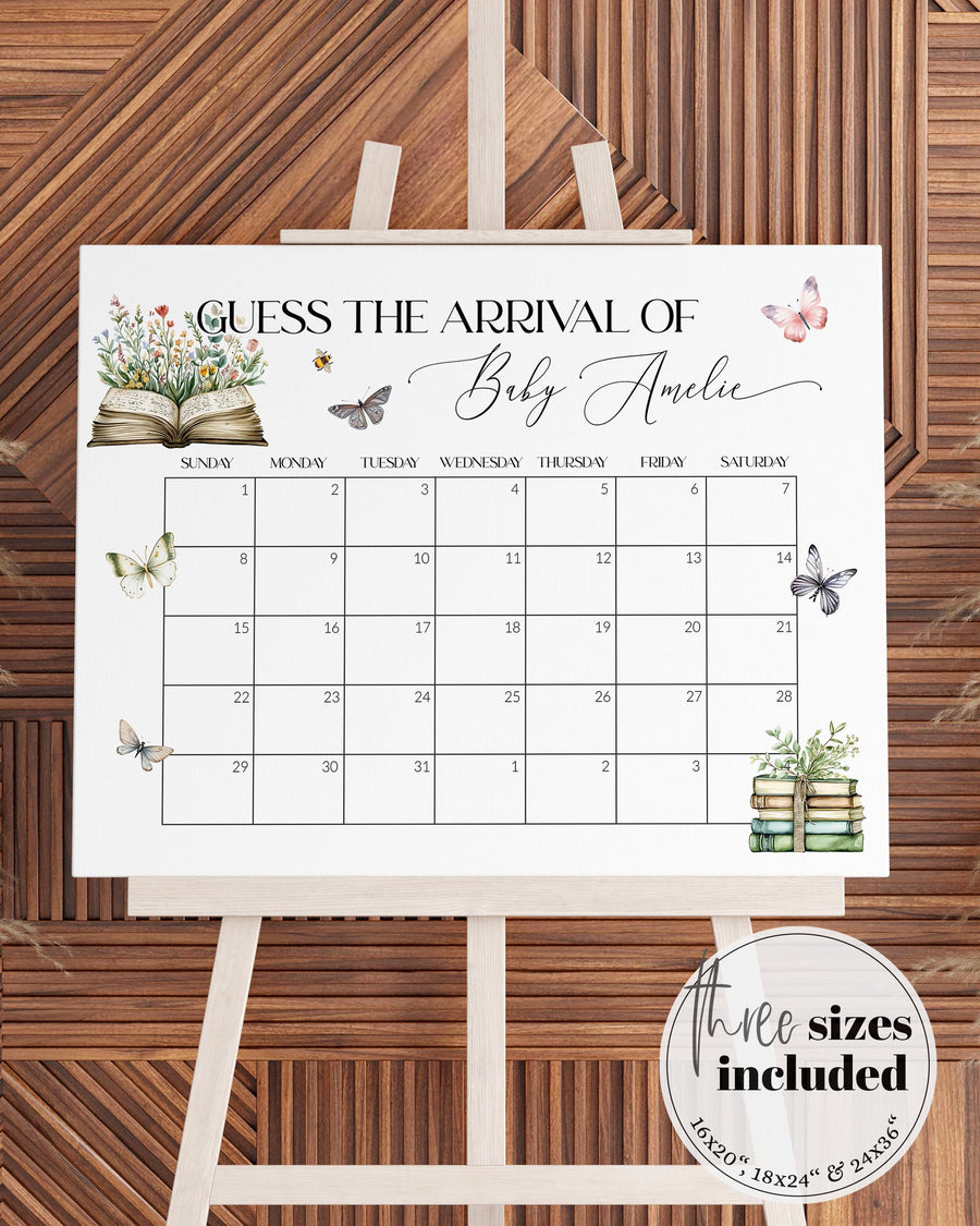 New Chapter Begins Guess The Arrival Baby Shower Sign Template, Storybook Wildflower Butterfly Theme 077ST-GUDD - marryful.org
