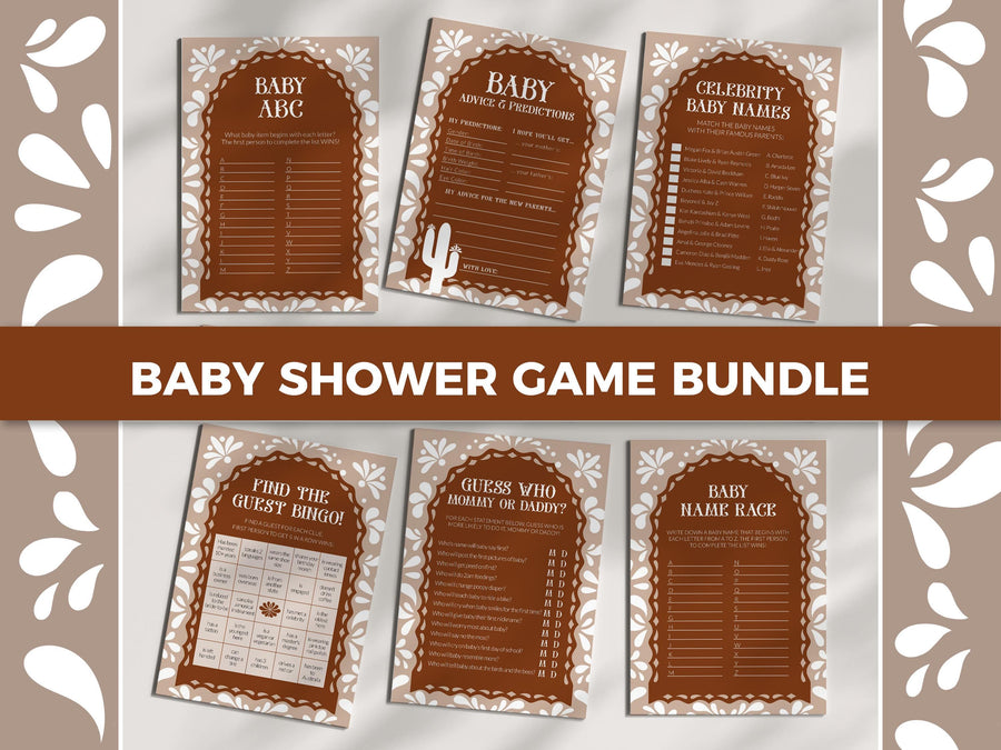 Cielito Lindo Baby Shower Games Bundle Template, Beige Brown Mexican Fiesta Games 001CL-BSGAMEB - marryful.org
