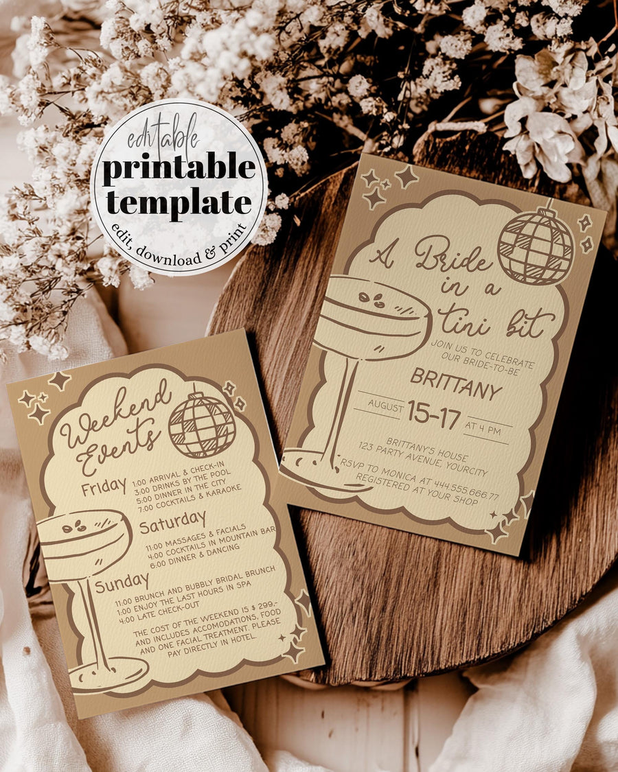 Espresso Martini Bachelorette Invitation, Tinis and Bikinis Cocktail Party Template 070BR-BACHINV - marryful.org