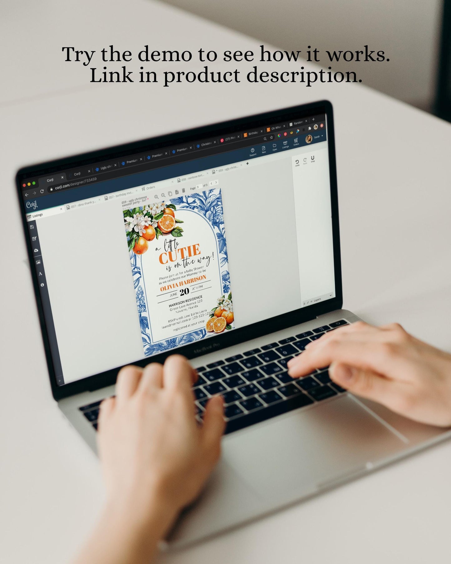 Citrus Orange Amalfi Coast Bar Menu Sign, Toile de Jouy Cocktail Menu Card for Mediterranean Cutie Baby Shower Decoration Sign Template #072 - TheLovebirdsDesign