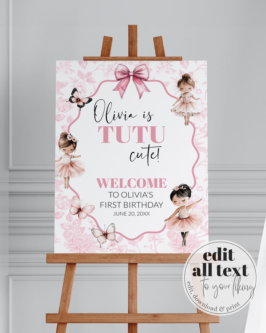 Ballerina Welcome Sign, Butterfly Baby Shower Birthday Template 023BA-WLCM - marryful.org
