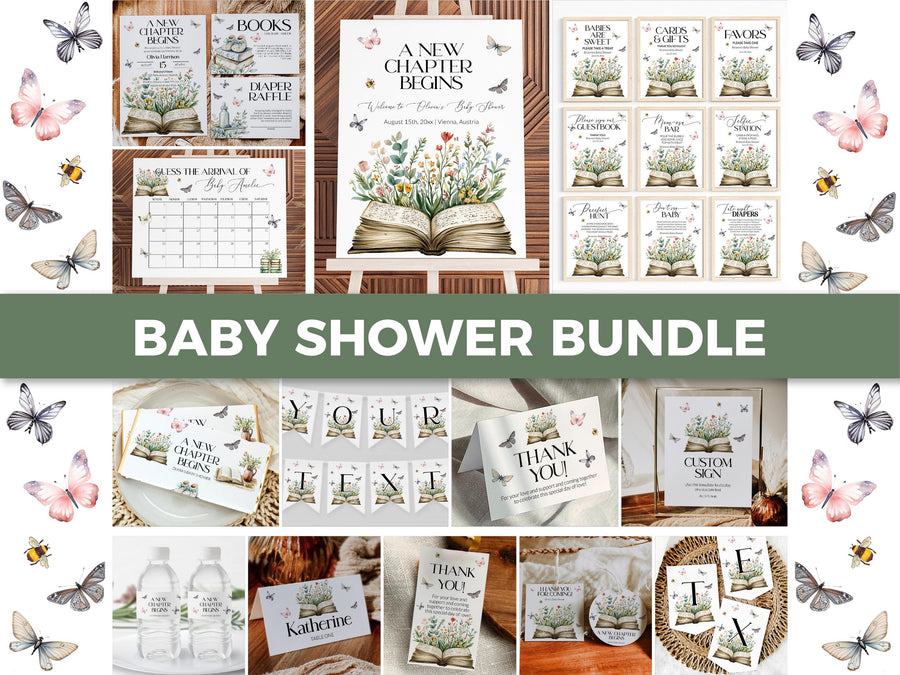 Storybook Baby Shower Bundle, New Chapter Begins Invitation Gender Neutral Book Theme Template 077ST-BSBUNDLE - marryful.org