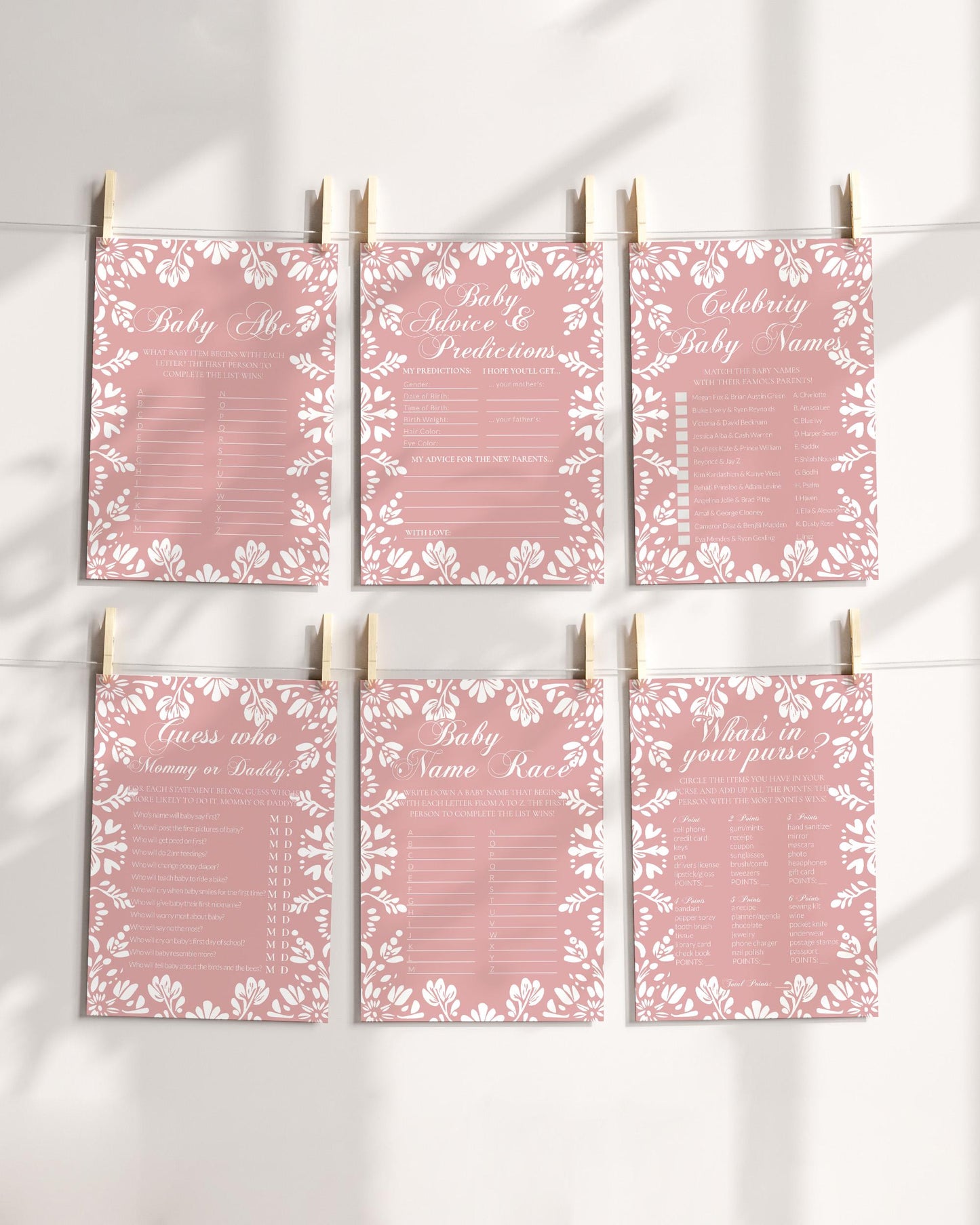 Pink Cielito Lindo Baby Shower Game Bundle, Editable Vintage Mexican Shower Games for Girls Talavera Papel Picado Party Games Template #067 - TheLovebirdsDesign