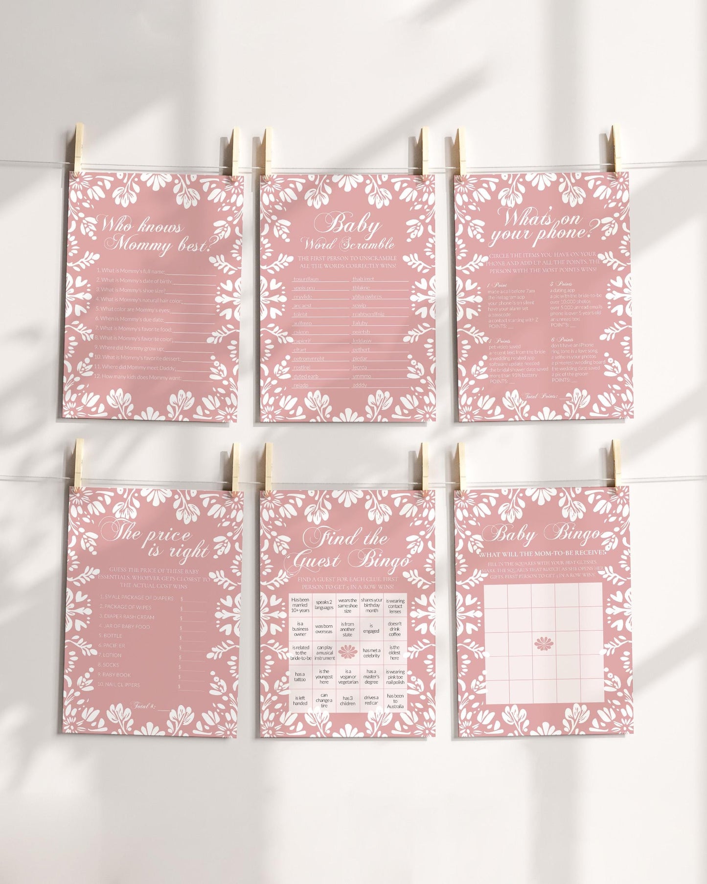 Pink Cielito Lindo Baby Shower Game Bundle, Editable Vintage Mexican Shower Games for Girls Talavera Papel Picado Party Games Template #067 - TheLovebirdsDesign