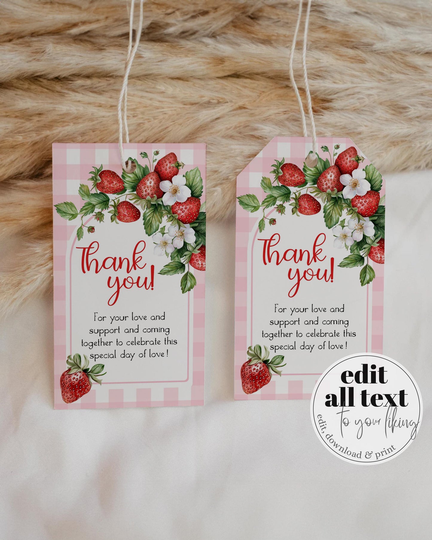 Berry First Birthday Party Favor Tags Strawberry 1st Birthday Girl Sticker, Pink Gingham Berry First Birthday Label Printable Template #068 - TheLovebirdsDesign